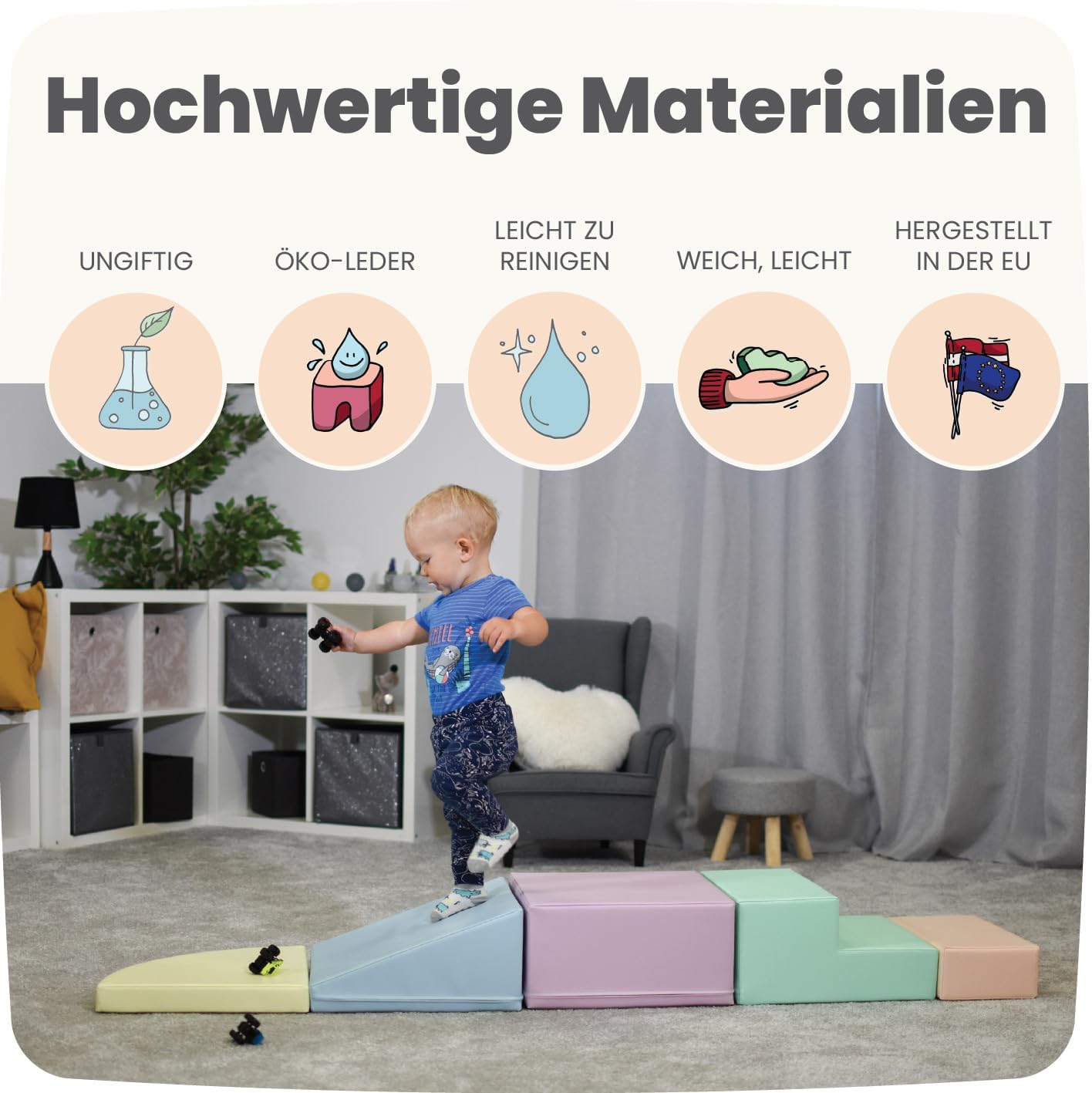 Softbausteine Corner Climber Set für Kleinkinder, Helles Pastell