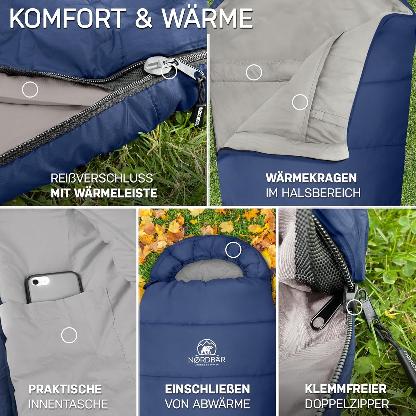 Mumienschlafsack für 3 Jahreszeiten, Blau 3 Jahreszeiten - 1500g