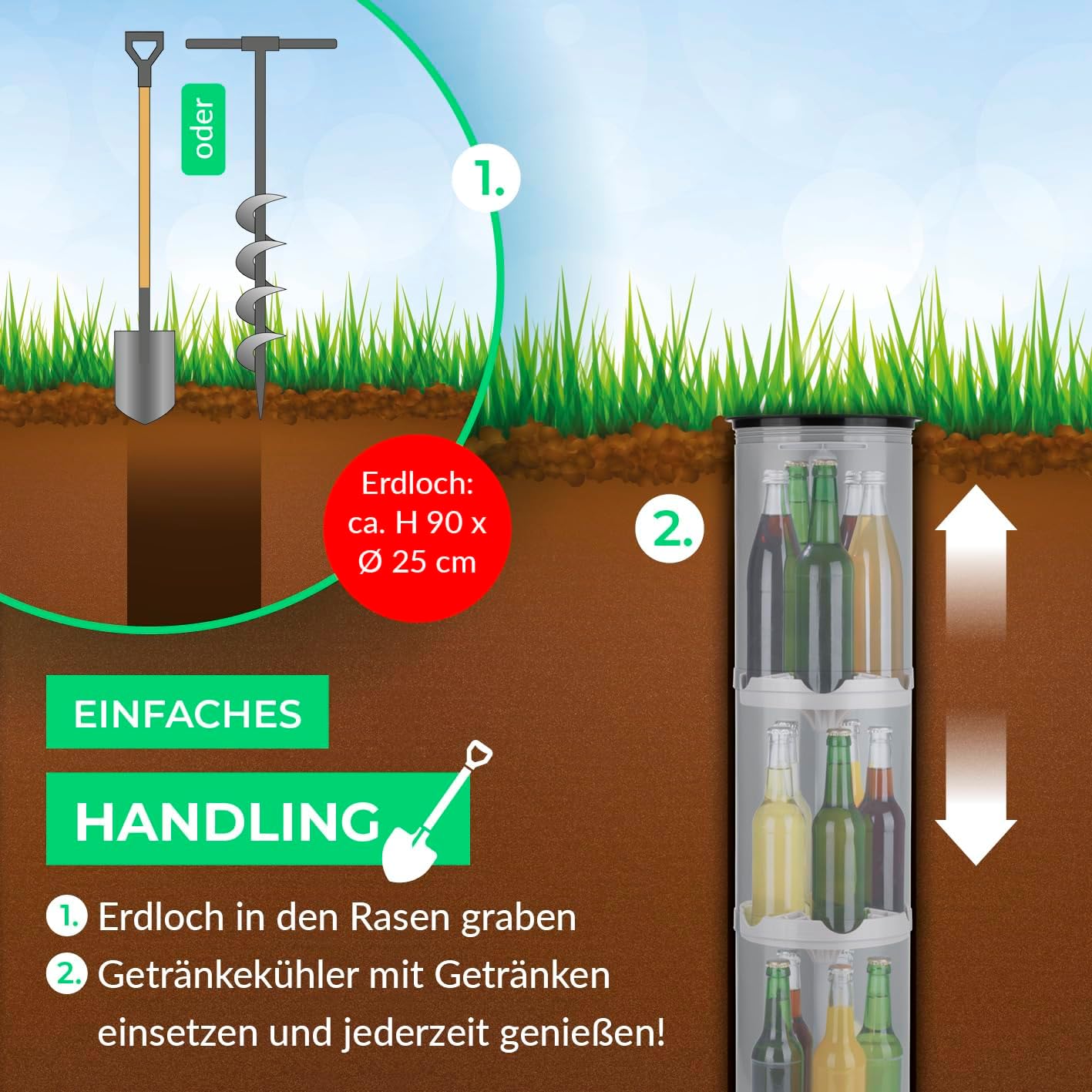 Erdloch- Bierkühler, 15 Flaschen, max. 0,5 Liter