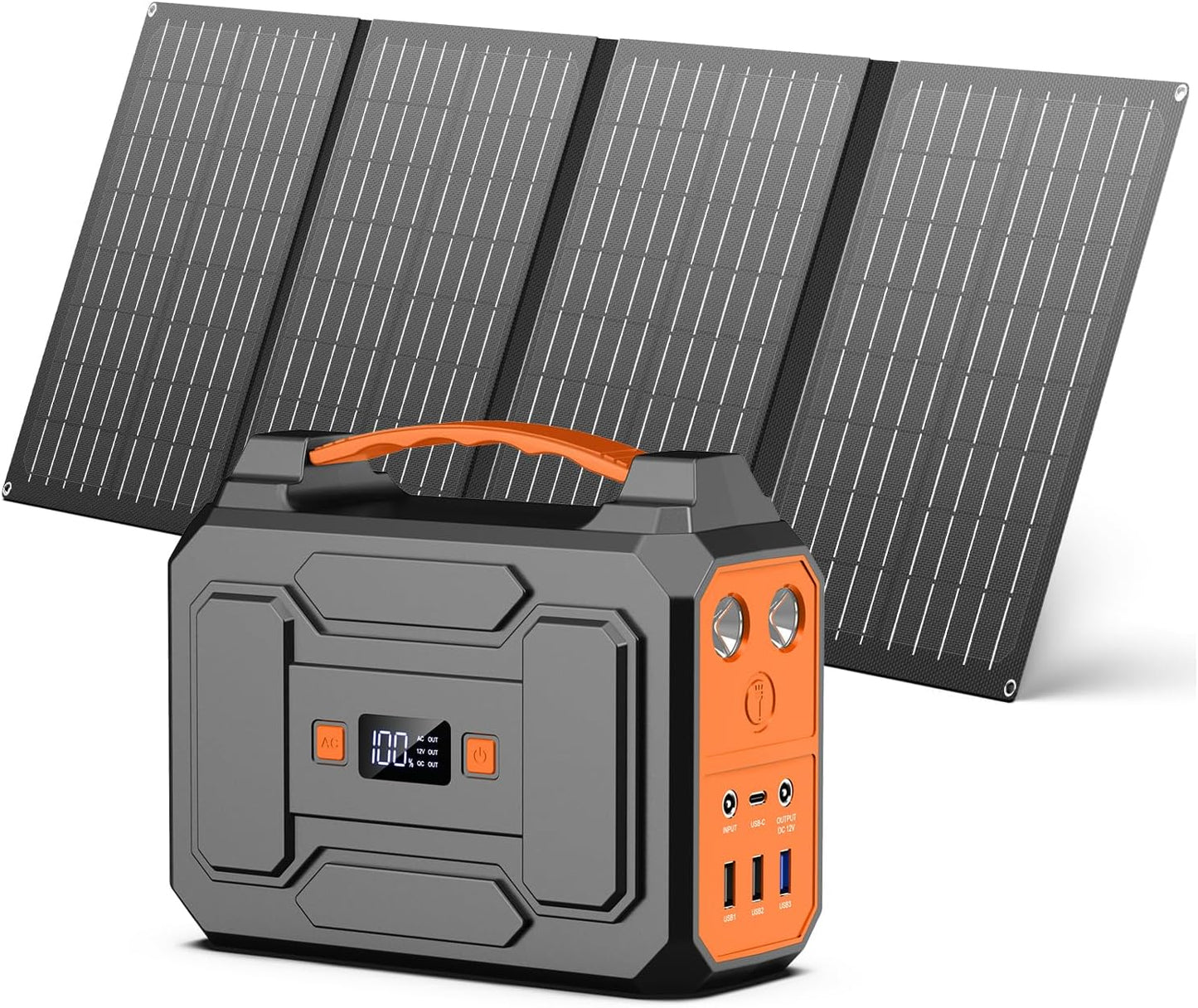 Tragbare Powerstation mit Solarpanel, Orange