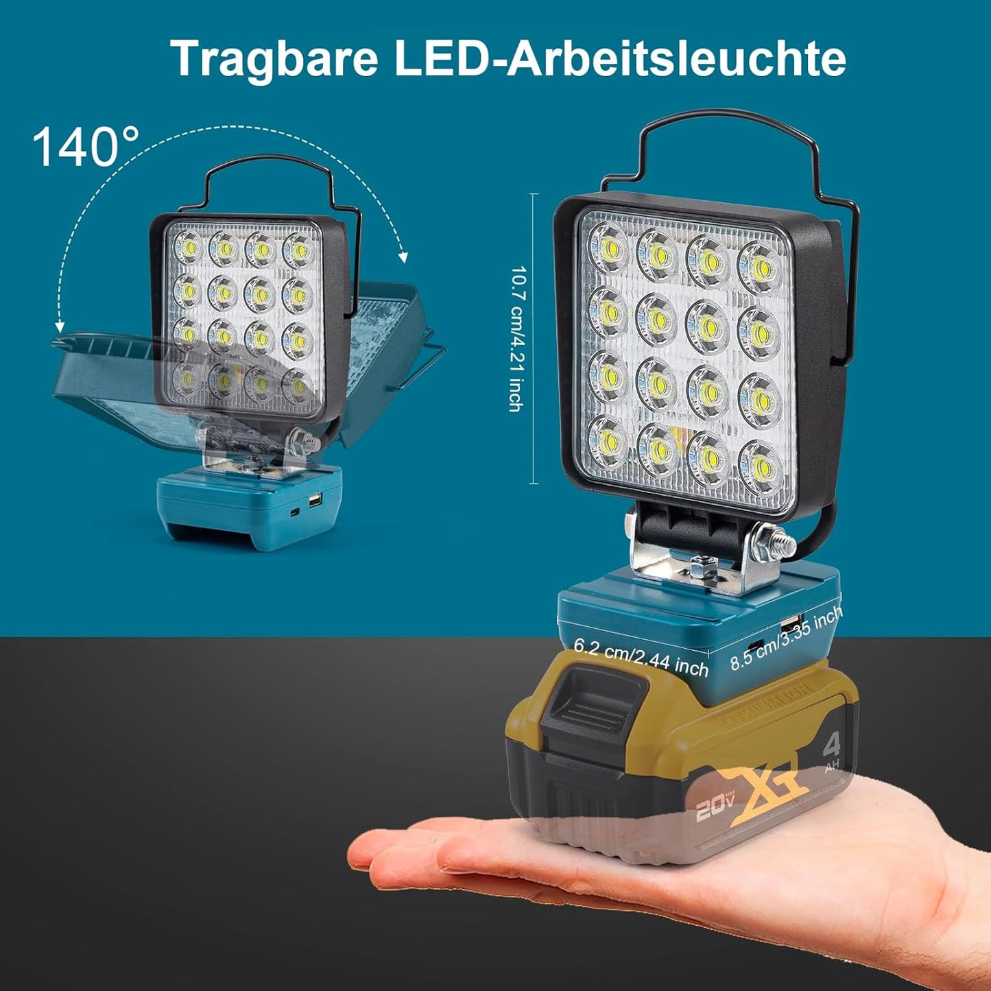 Akku-Baustrahler für DeWalt, Blau