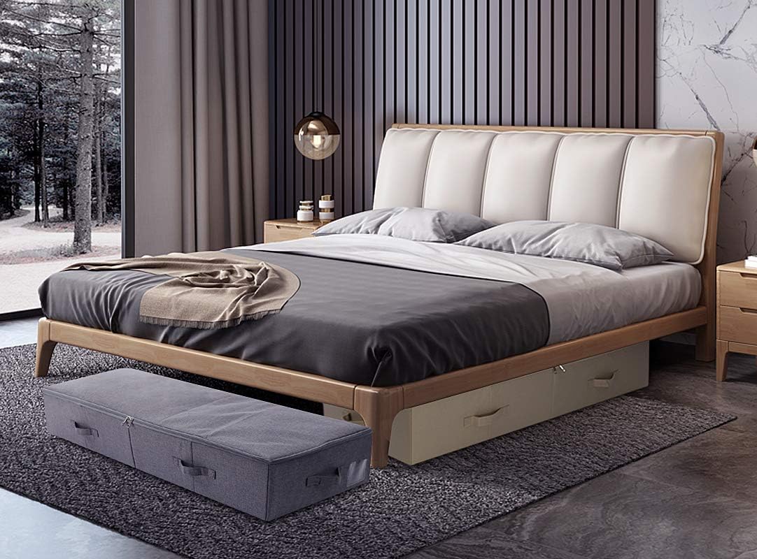 Unterbett Aufbewahrungsbox mit Deckel und Griffen, 100*43*18cm Beige