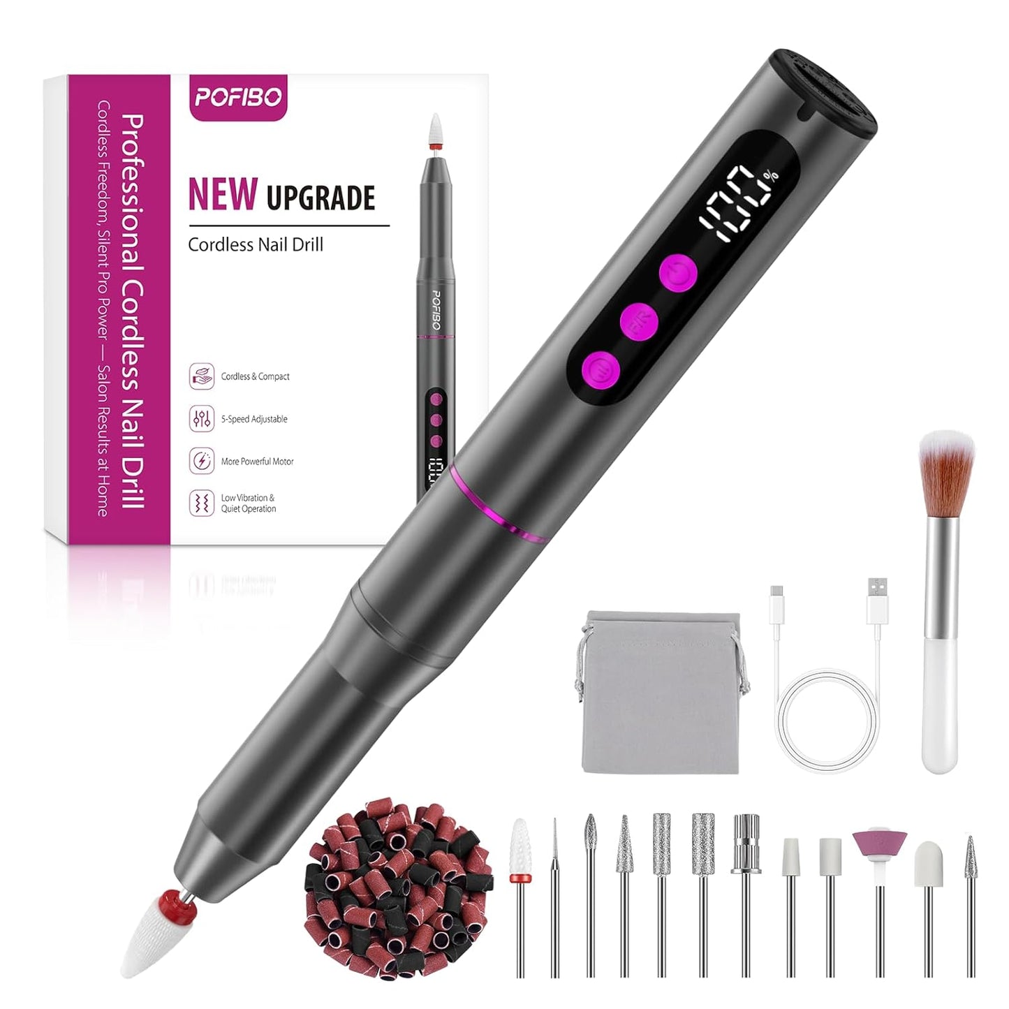 Kabelloser Nagelfräser für Maniküre & Pediküre, Grau