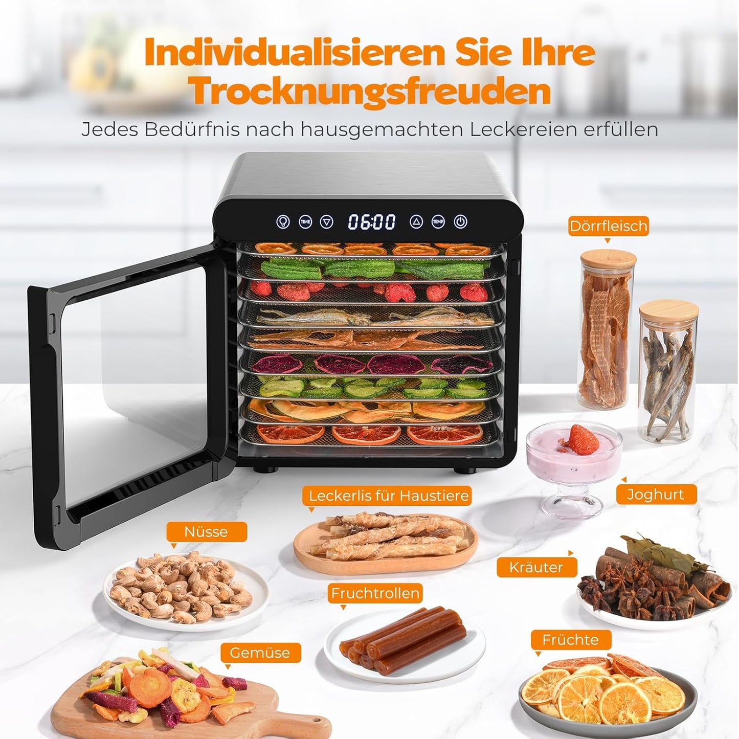 Dörrautomat mit 9 Tabletts und Timer