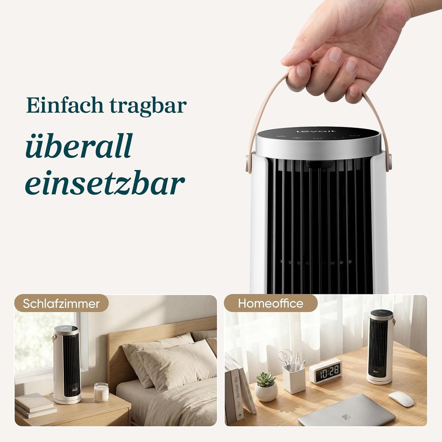 Turmventilator mit Timer, Mondweiss Höhe 33 cm