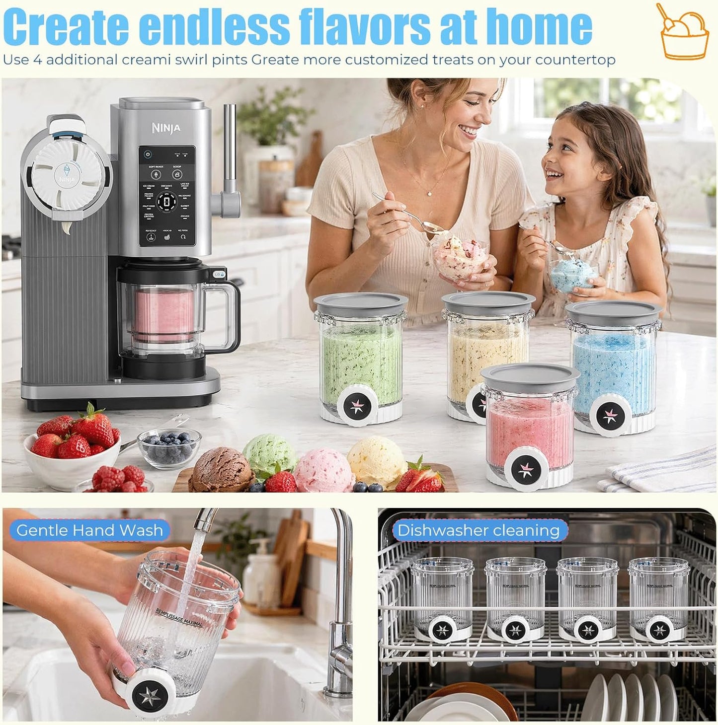 4 Stück Eisbehälter für Ninja Creami Swirl NC700 & NC701EU