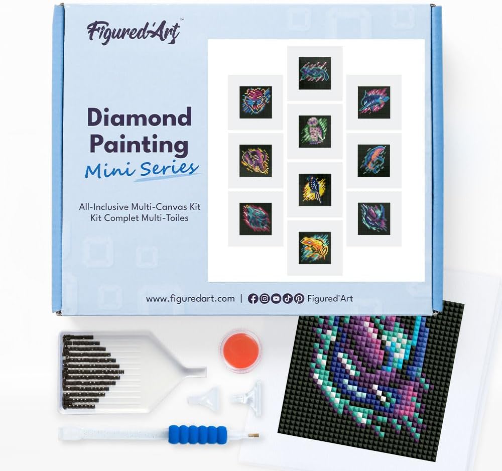 Mini Serie Diamond Painting Set mit 12 Stück, Tiere PROBLEMYOUMUSTCHECK