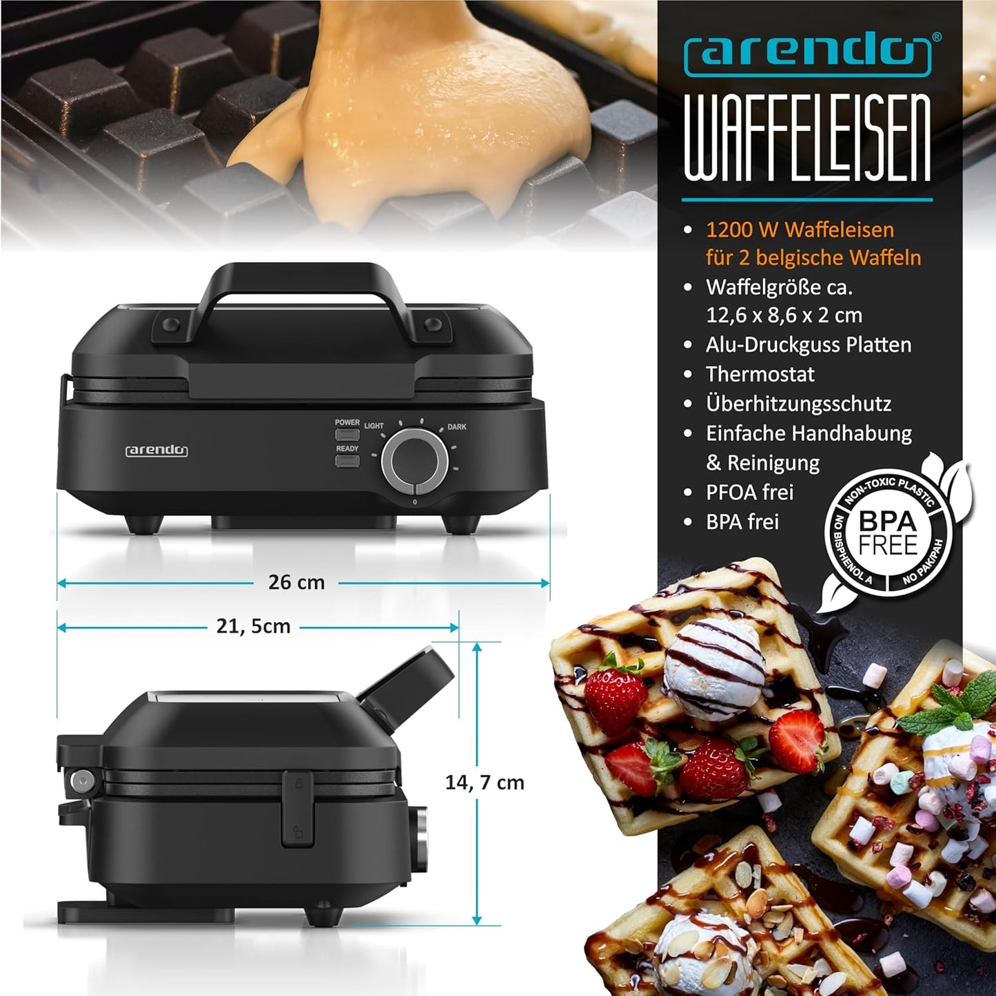 Doppel-Waffeleisen für belgische Waffeln