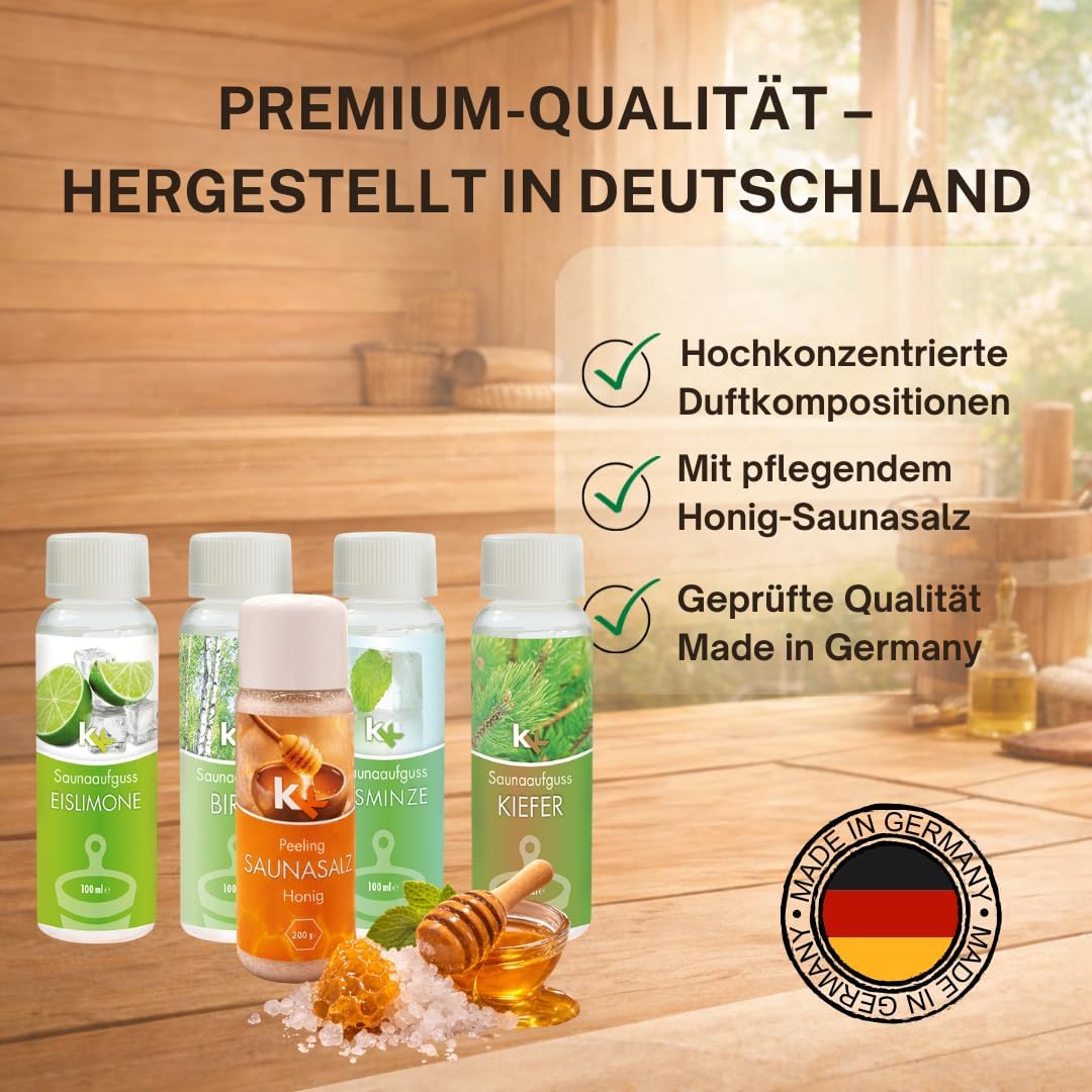 Saunaaufguss-Geschenkset Skandinavien + Honig Saunasalz Peeling, Skandinavien