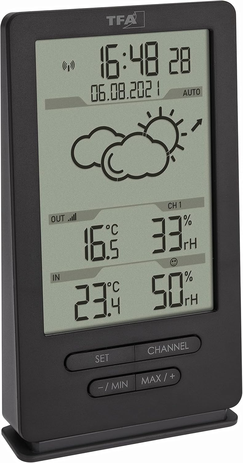 Digitale Funk-Wetterstation mit Aussensensor, Anthrazit
