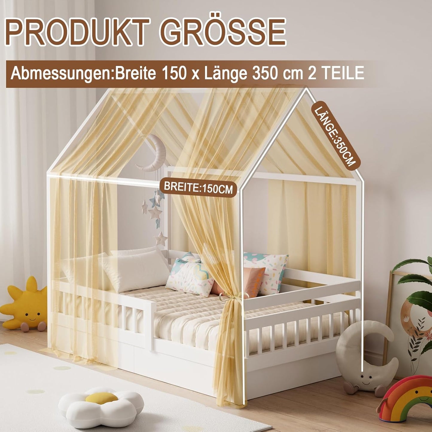 2-teiliges Betthimmel-Set für Hausbett, H350 x B150 cm (2er Pack) Khaki
