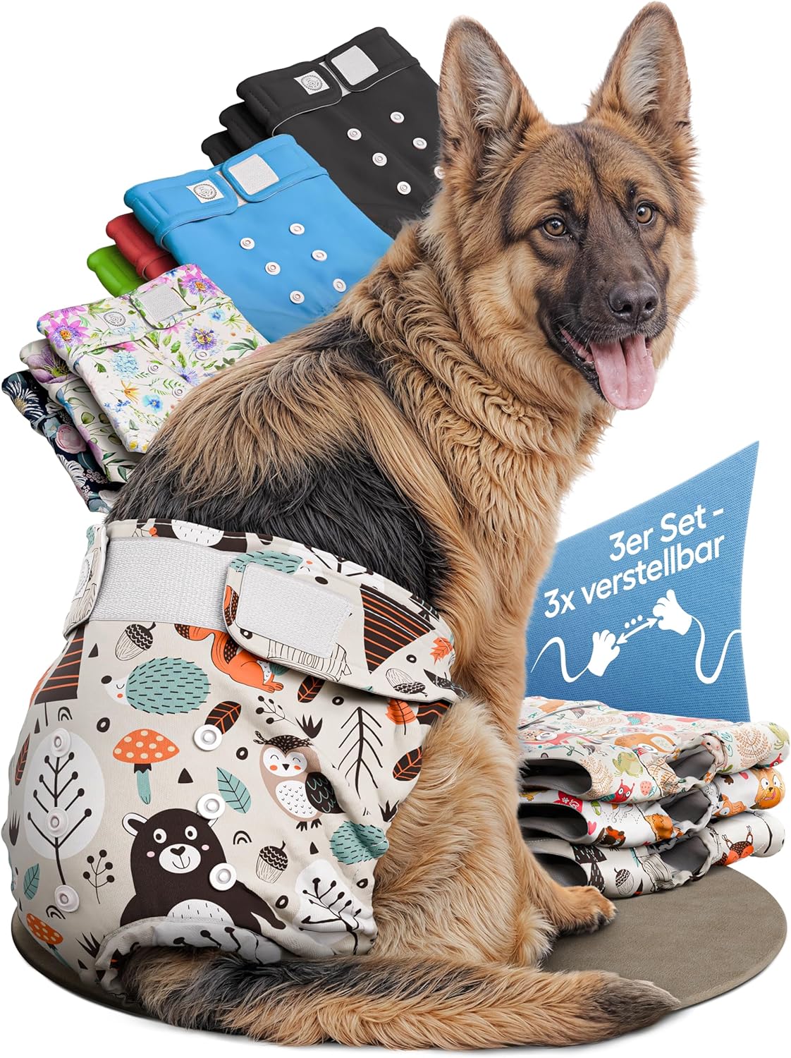 3 x Hundewindeln, Hund & Waldtiere /  L (51 - 66cm)