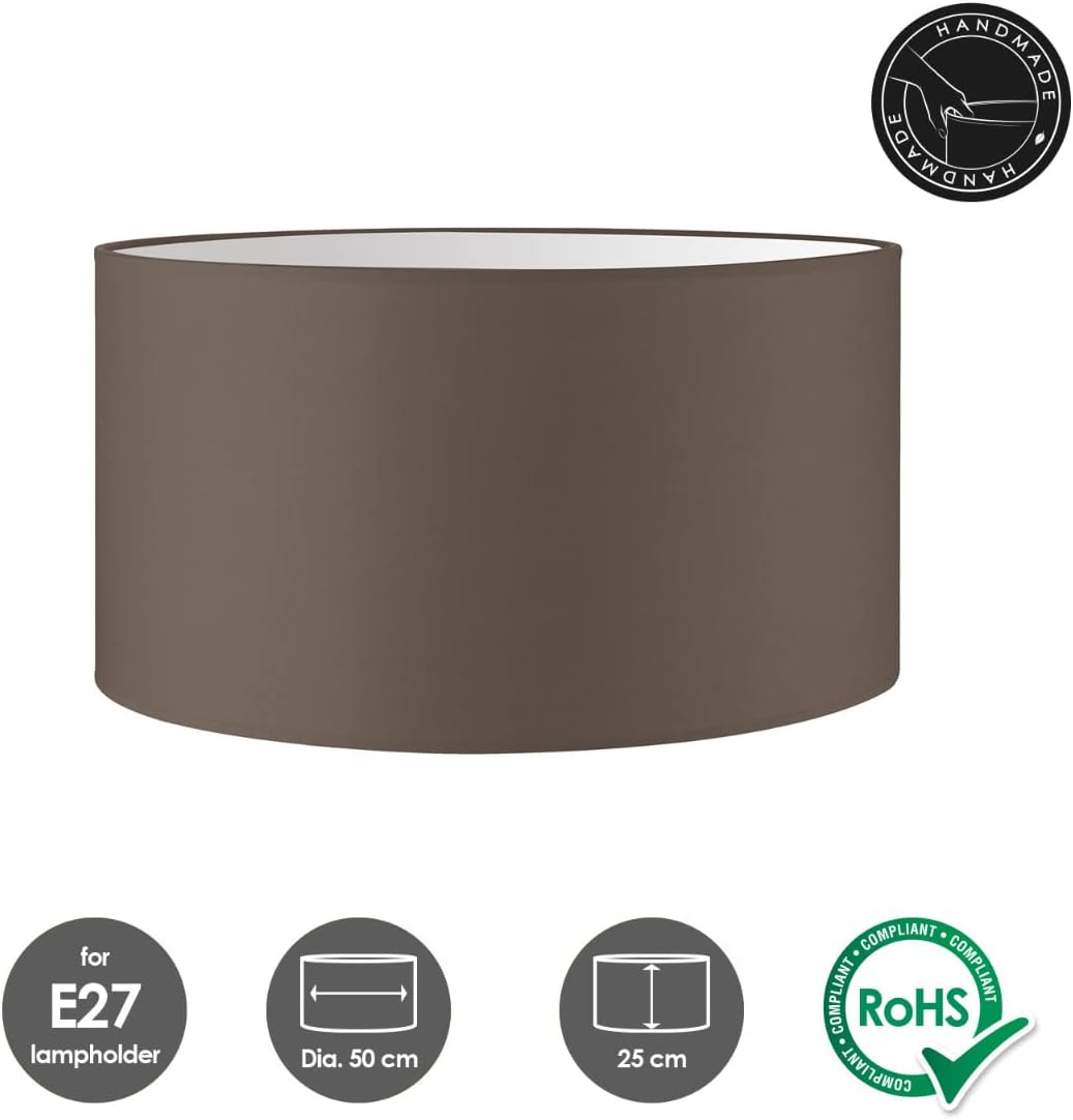 Moderner Lampenschirm Zylinder aus Baumwolle, Beige 50cm durchmesser 25cm höhe