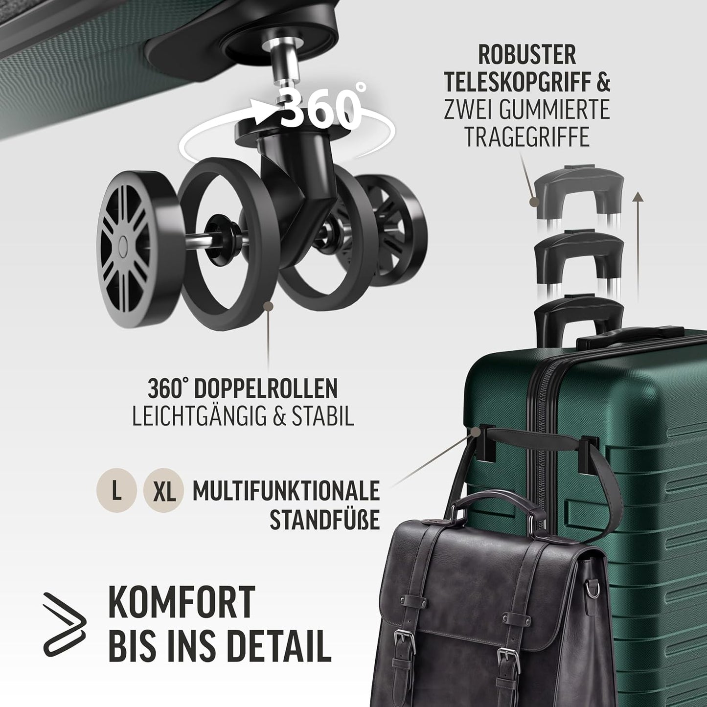 Hartschalenkoffer-Set 3-tlg., Dunkelgrün
