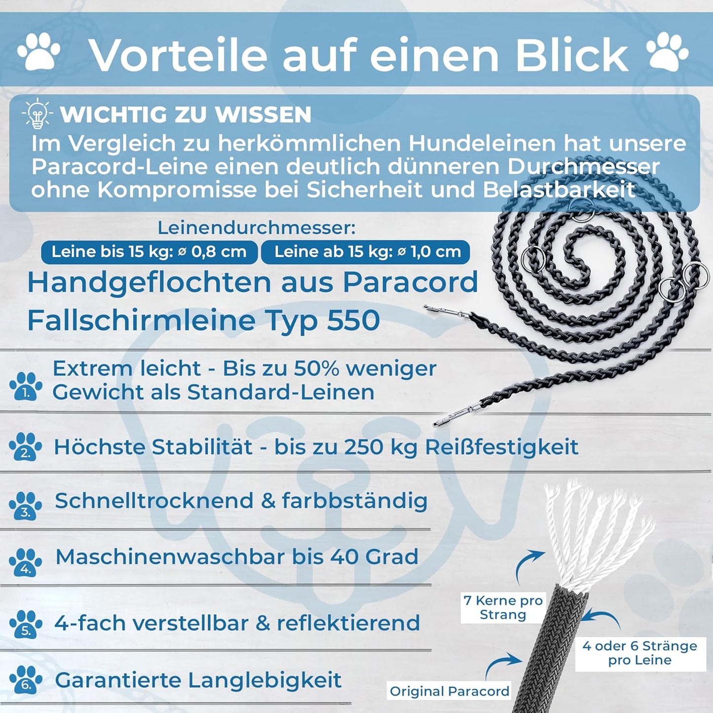 Reflektierende Hundeleine, schwarz - schwarz / 3 m Hunde ab 15 kg