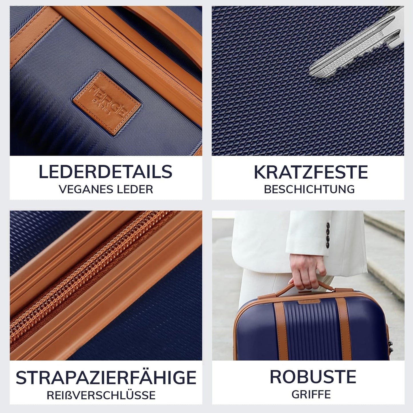 3-teiliges Kofferset - Milano, 3er Set Blau-braun