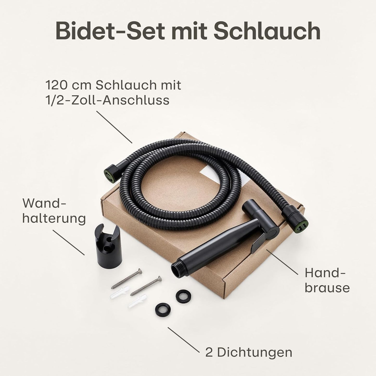 Bidet Handbrause-Set mit Schlauch und Halter, Schwarz