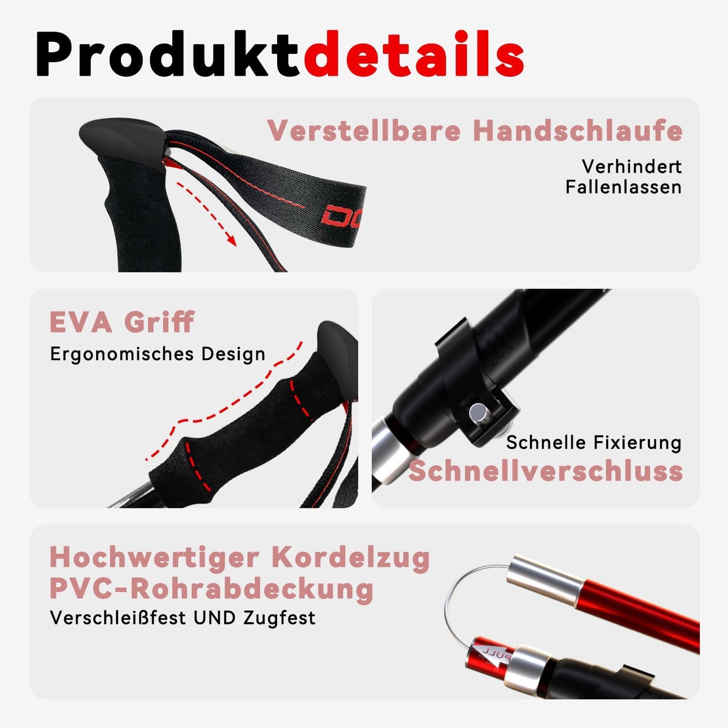 Faltbare Nordic Walking Stöcke, Rot Premium