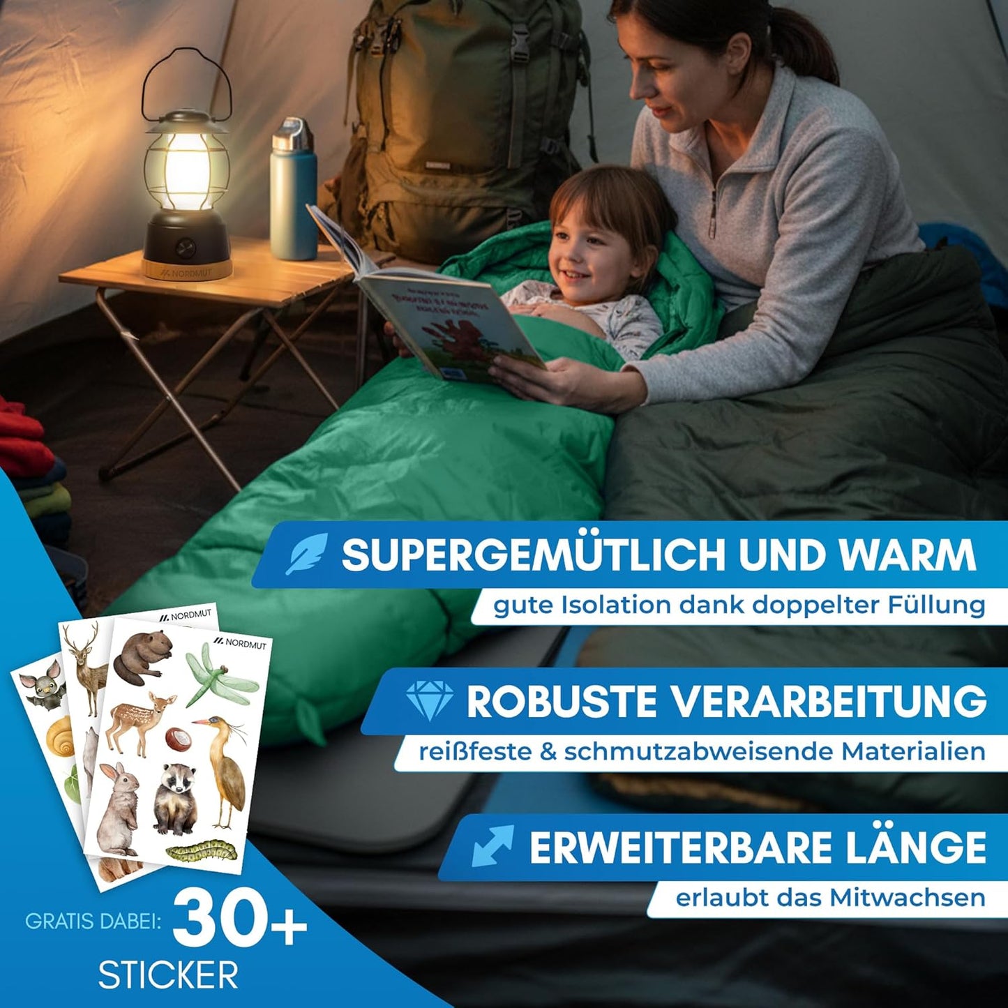 Mitwachsender Kinderschlafsack für Outdoor-Abenteuer, Grün