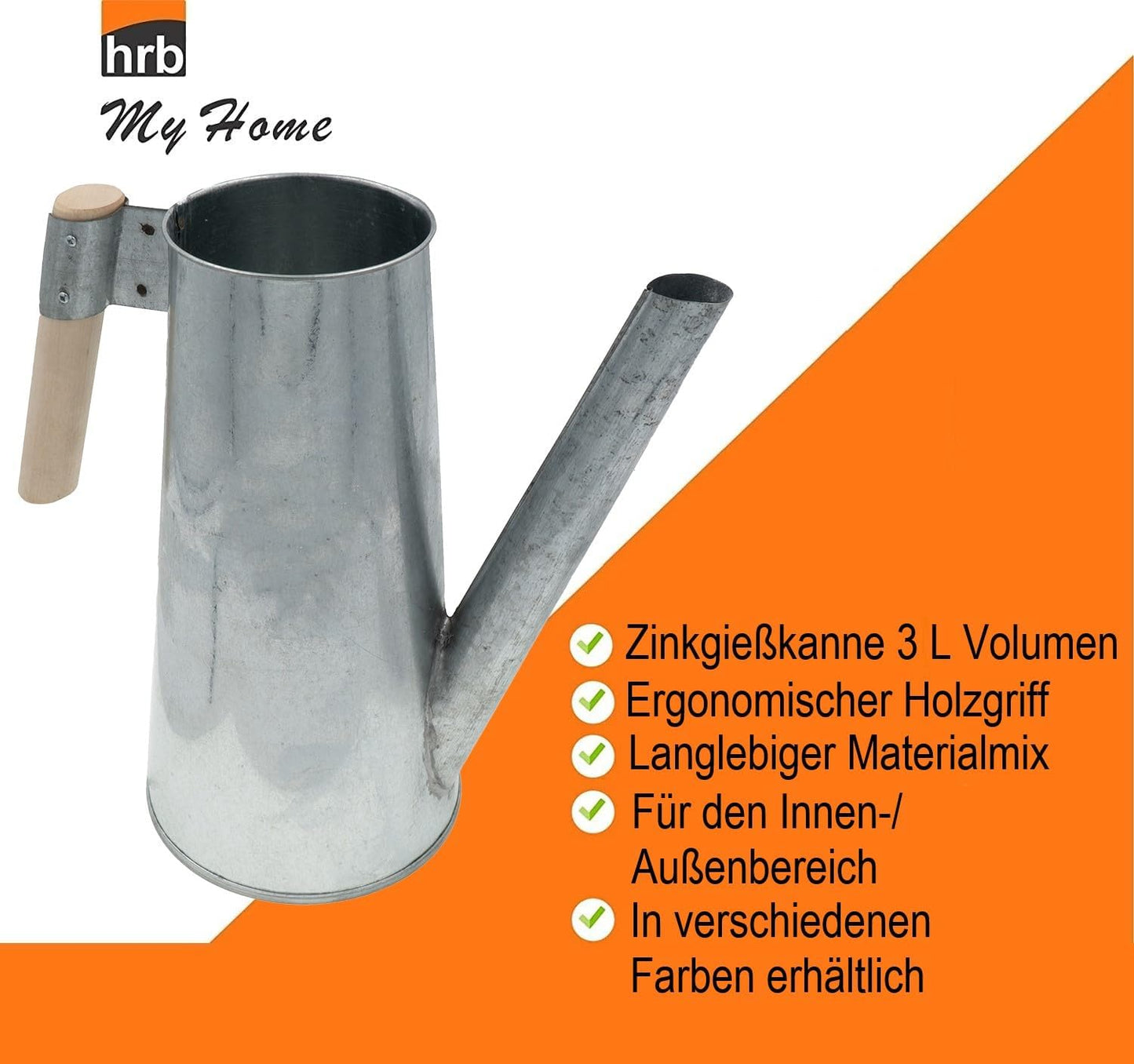 Zinkgiesskanne mit Holzgriff (3 L) für Indoor/Outdoor, Silber