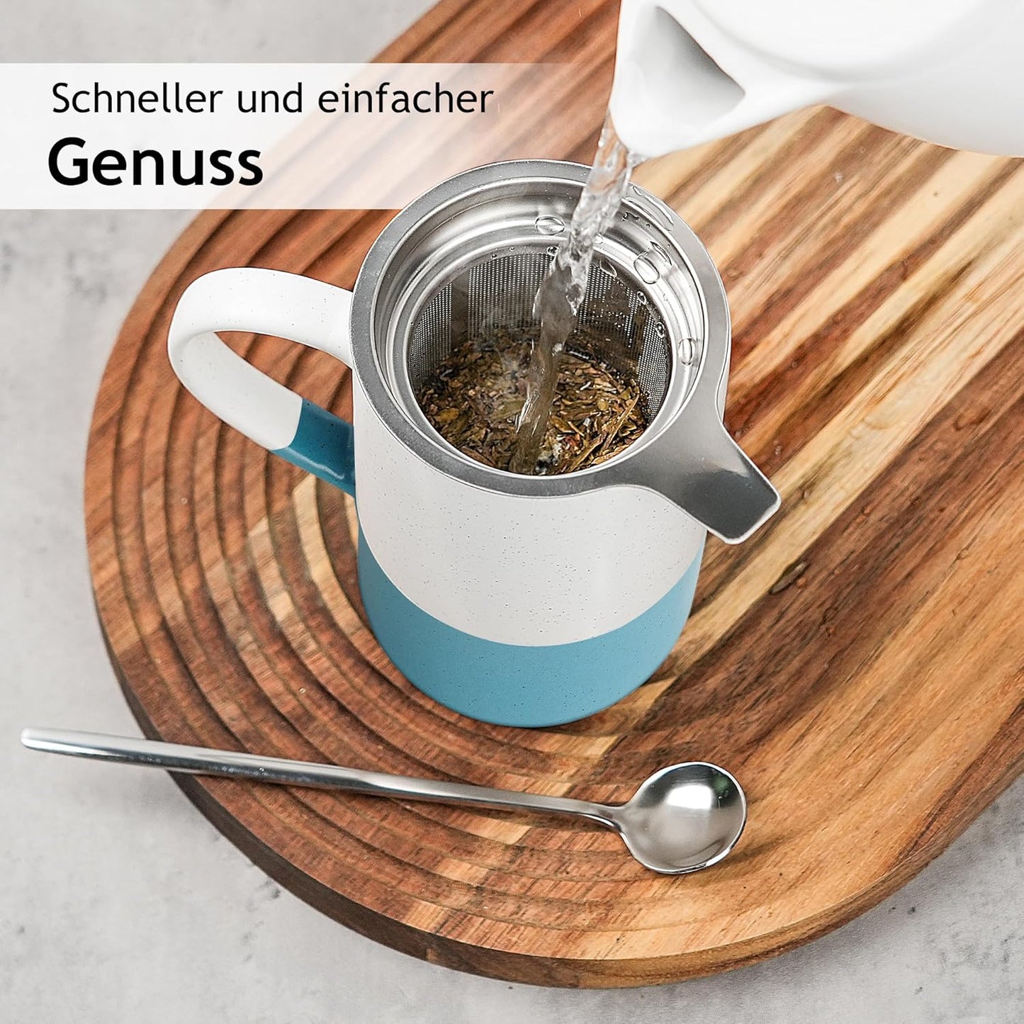 2er-Set Tee-Tassen mit Sieb und Löffel, Blau