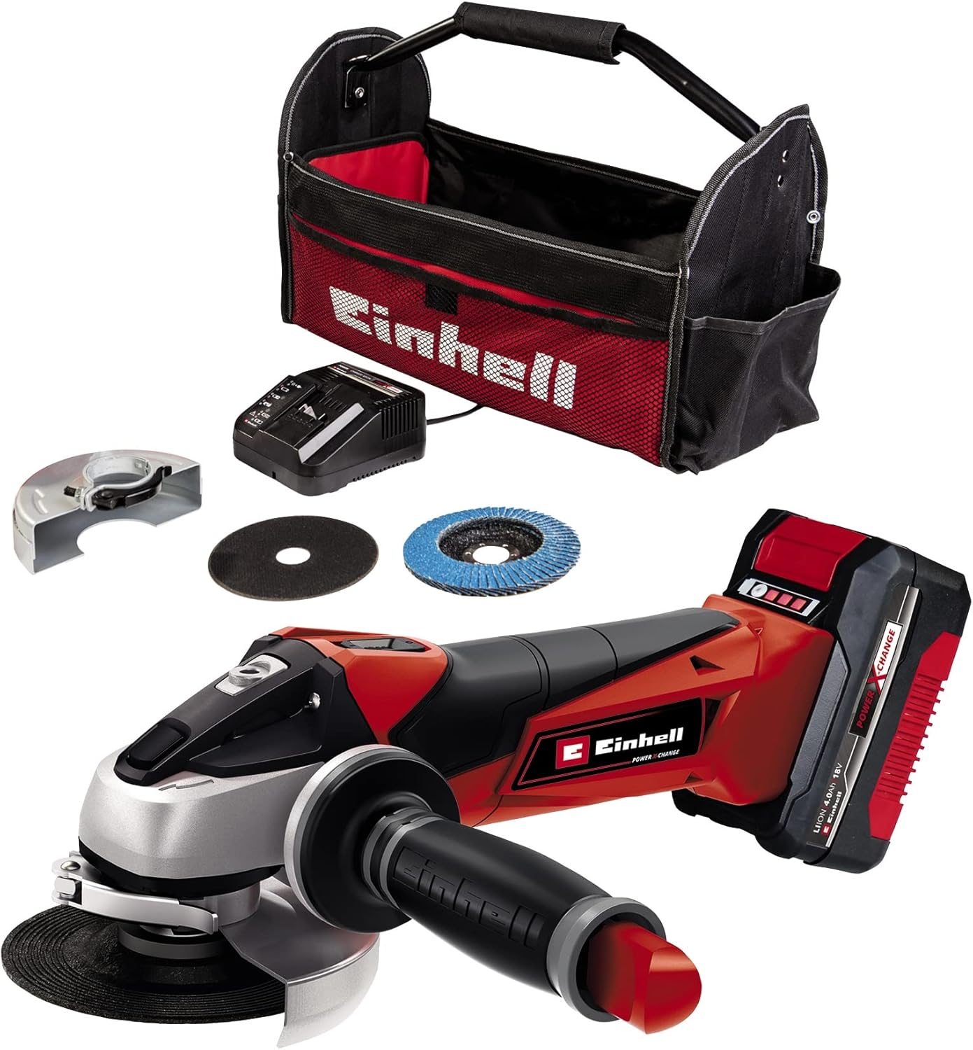 TE-AG 18/115 Li Power X-Change, inkl. Trennscheibe, Schleifscheibe, 4,0 Ah Akku, Ladegerät