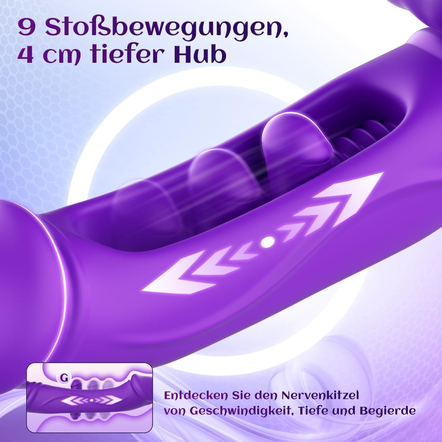 Vibrations-Dildo mit Stoss- und Leckfunktion, Lila