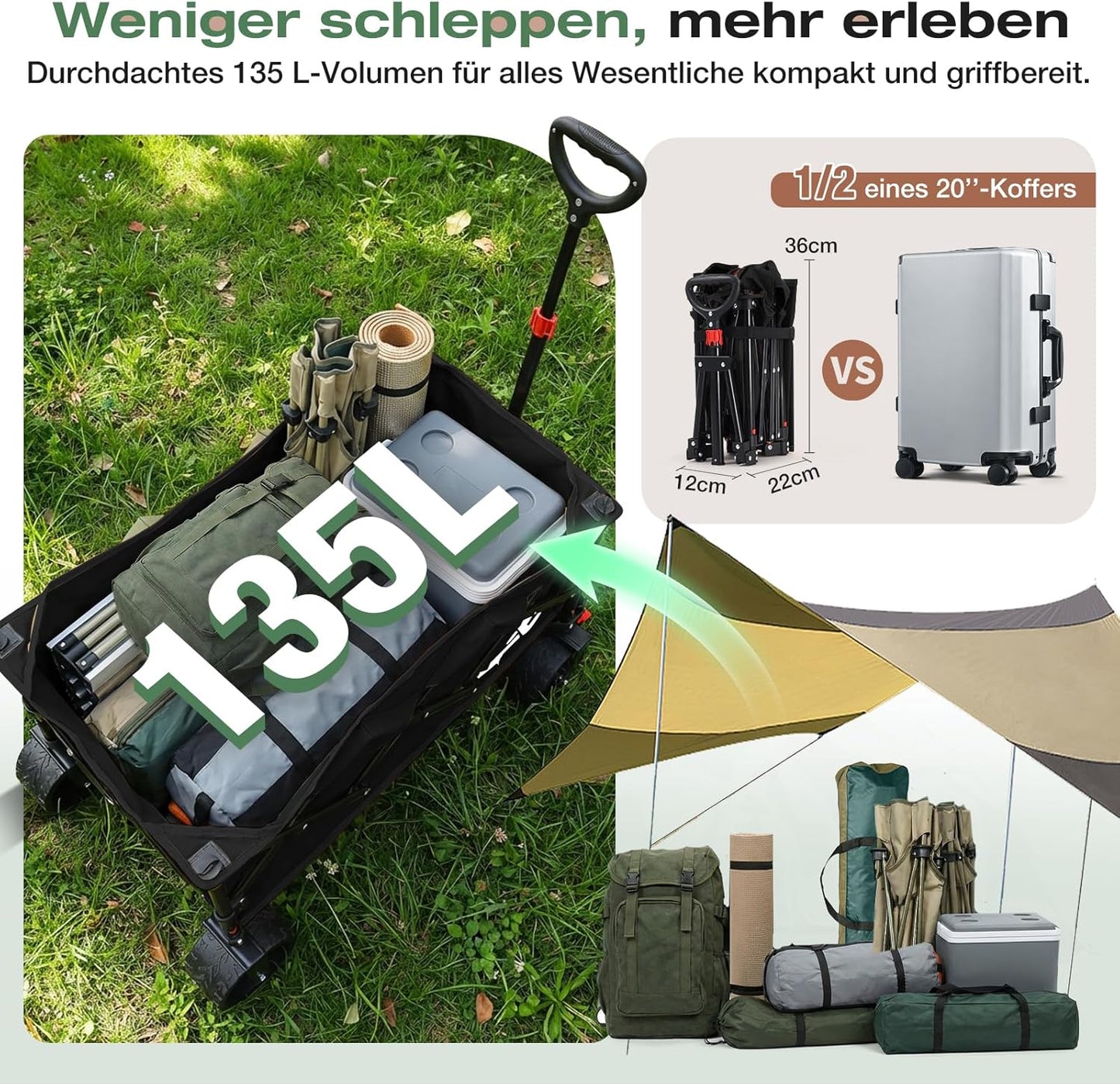 Faltbarer Bollerwagen 4031 All Terrain, Schwarz 135L