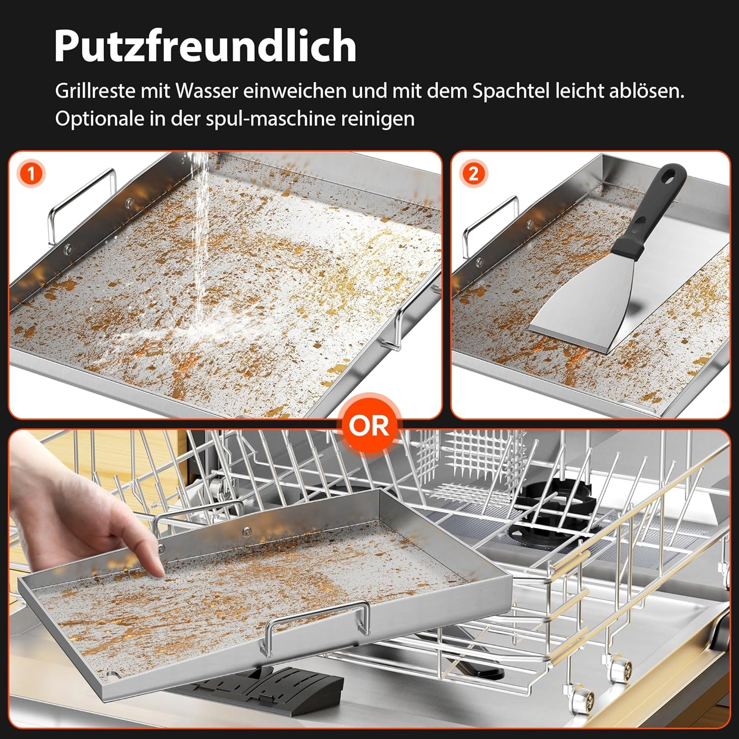 Plancha Grillplatte Edelstahl, 40 x 30 x 4 cm