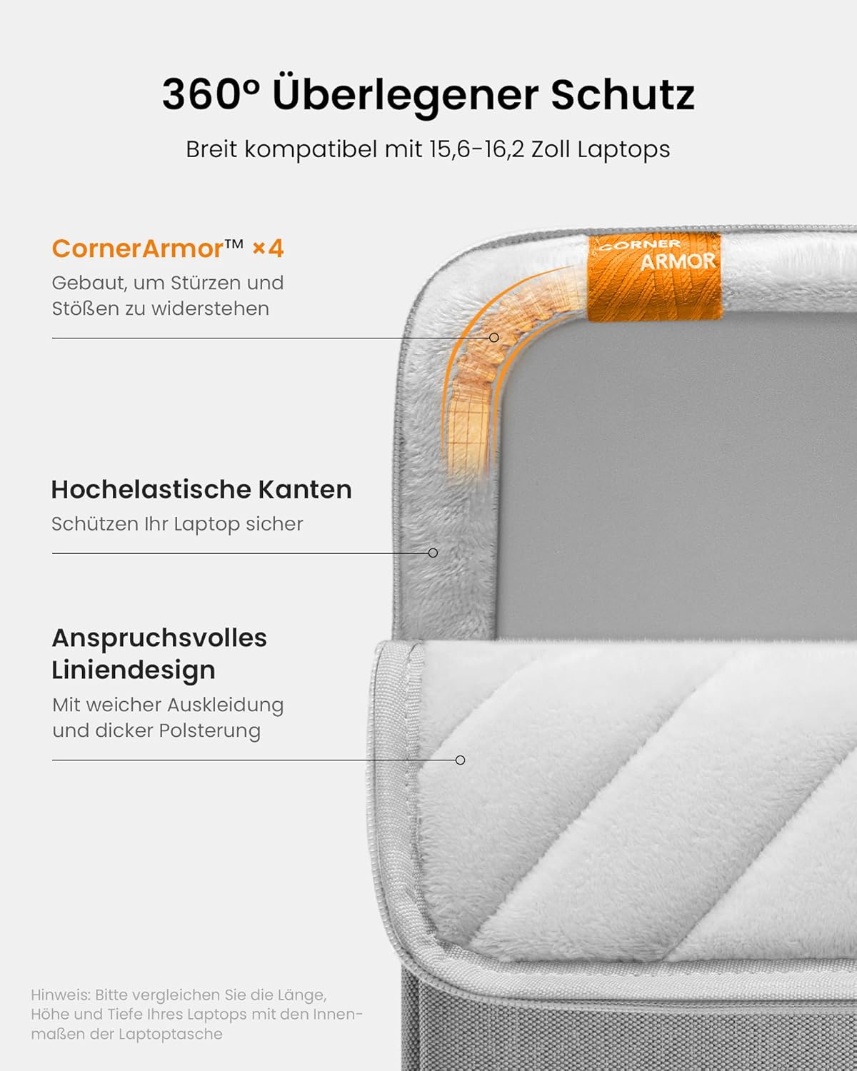 360° Laptop-Schutzhülle 15,6-16,2 Zoll, 15,6-16,2 Zoll, Grau