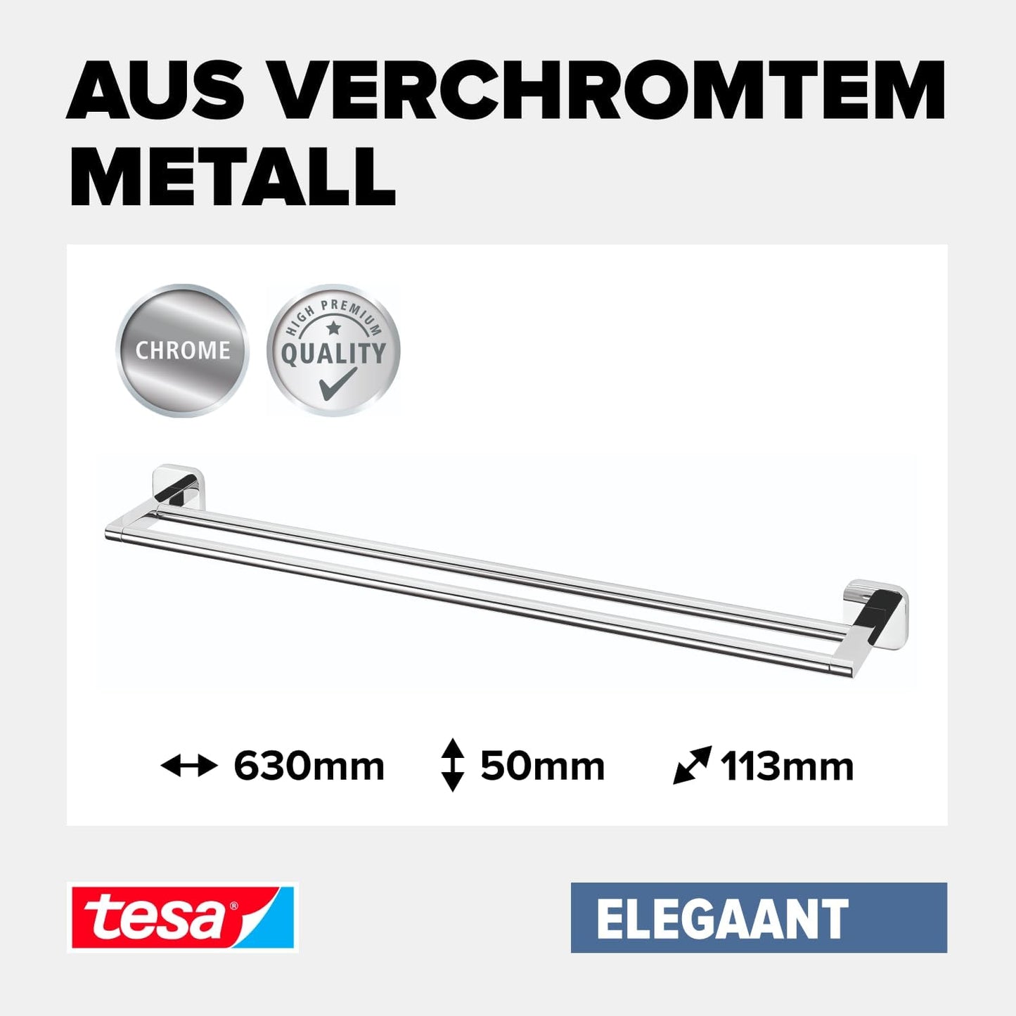 ELEGAANT Handtuchstange doppelt inkl. Klebelösung ohne Bohren, Doppelte Handtuchstange