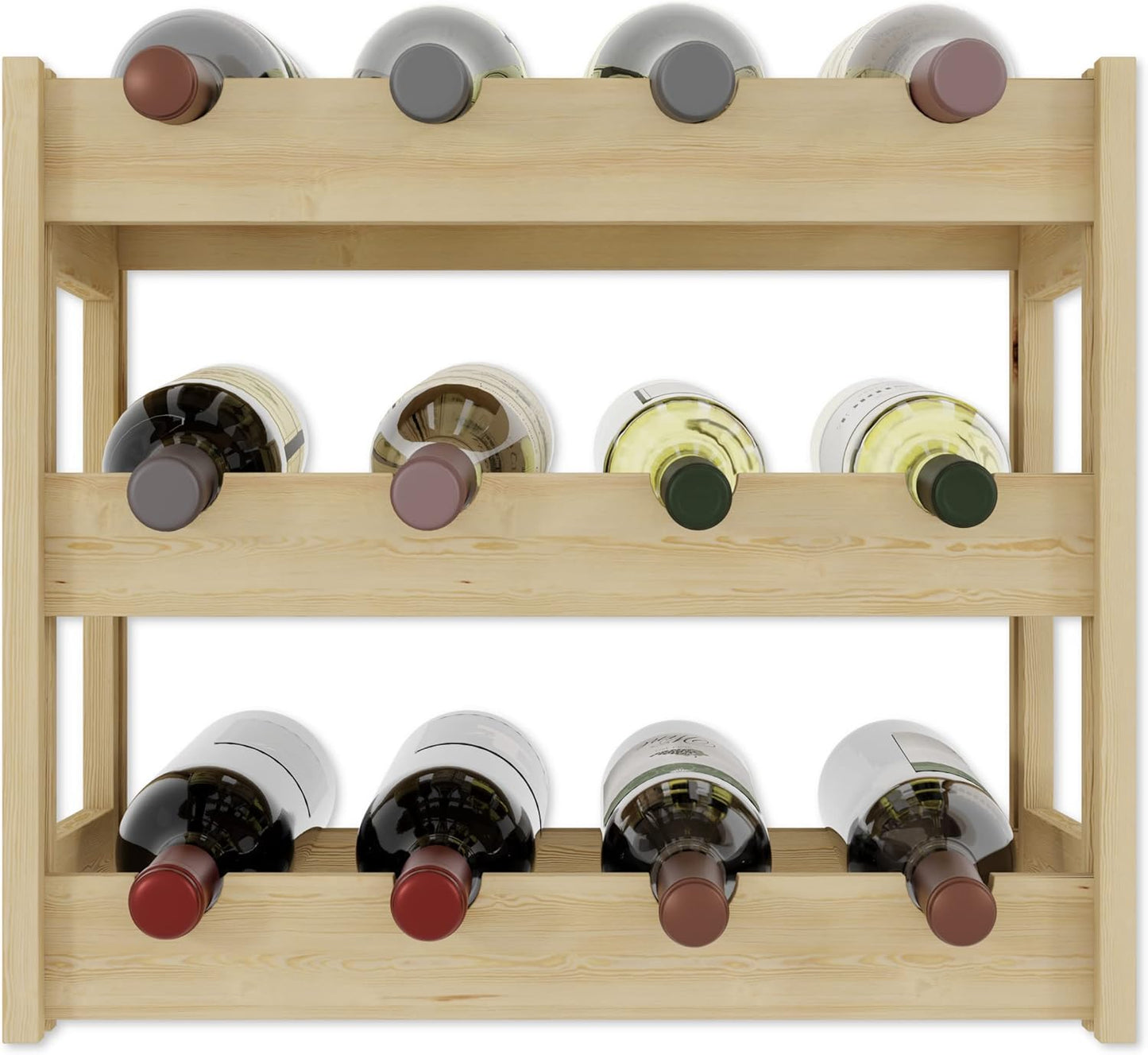 Weinregal aus Holz, Natur RW-1-12, 38 x 43 x 25, 3 liegen, für 12 Flaschen