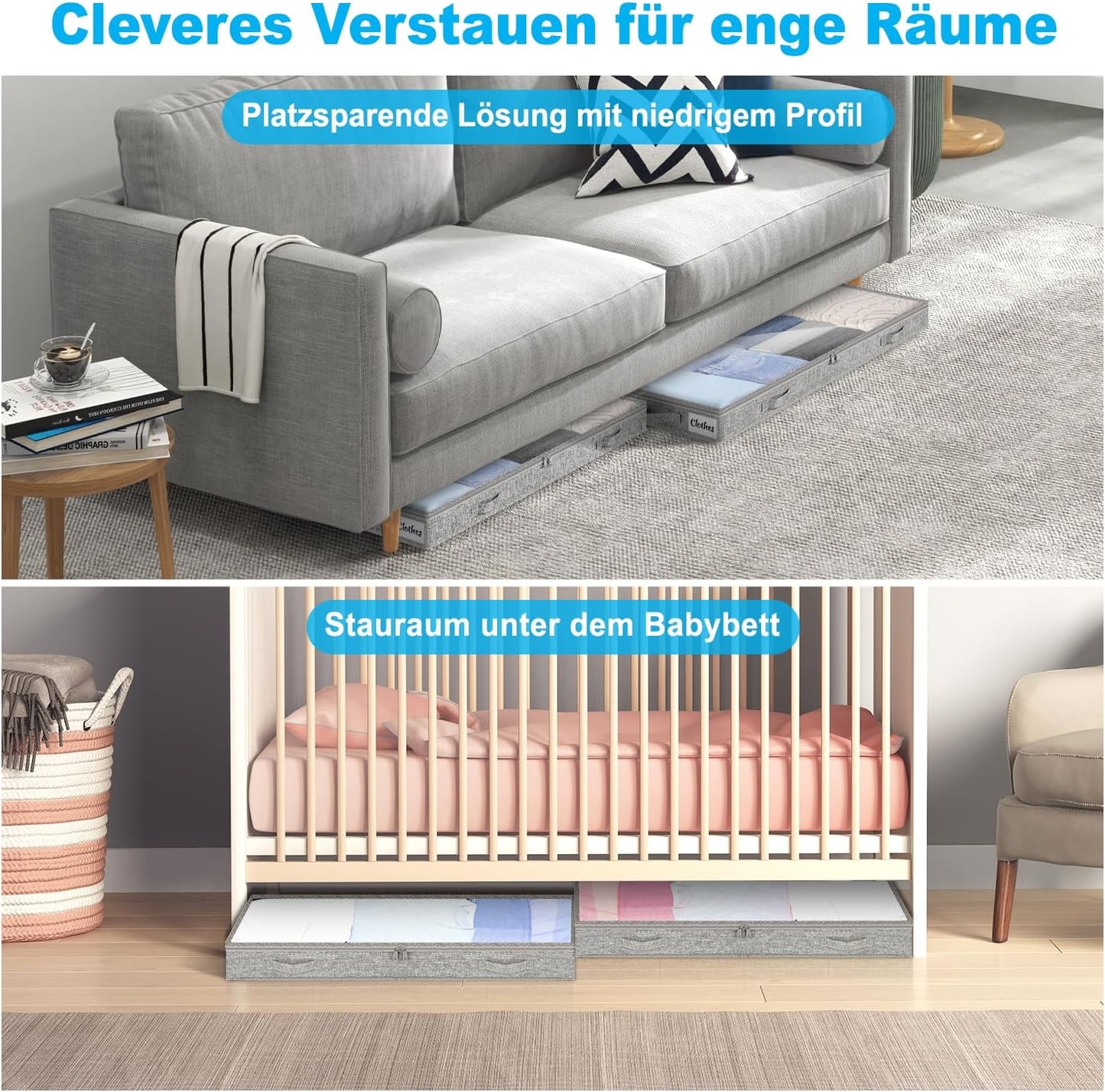 Faltbares Unterbett-Aufbewahrungsboxen-Set, 100 x 50 x 10 cm, Grau-4pcs