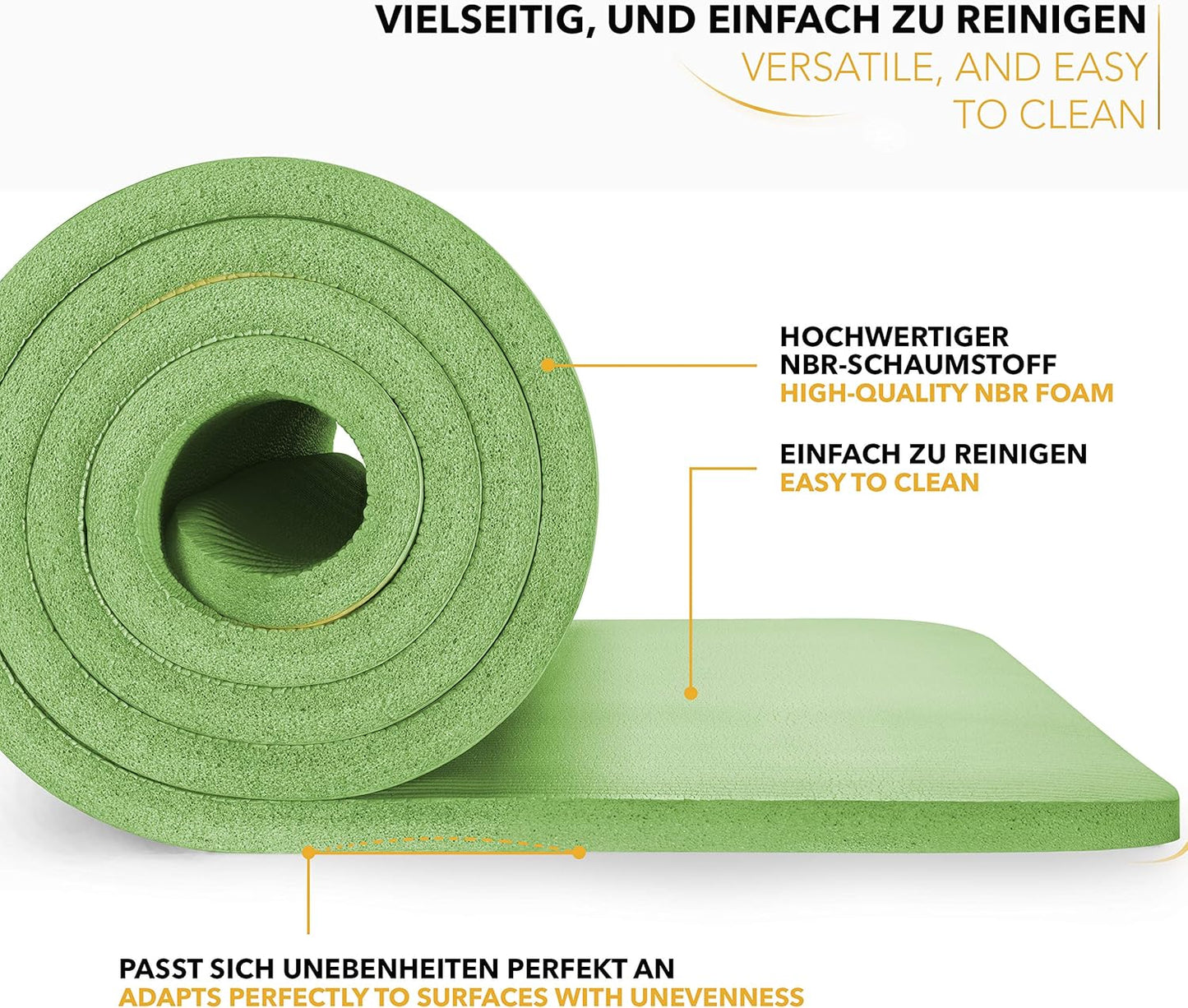 Yogamatte mit Tragegurt, Hellgrün 185 x 60 x 1,5cm