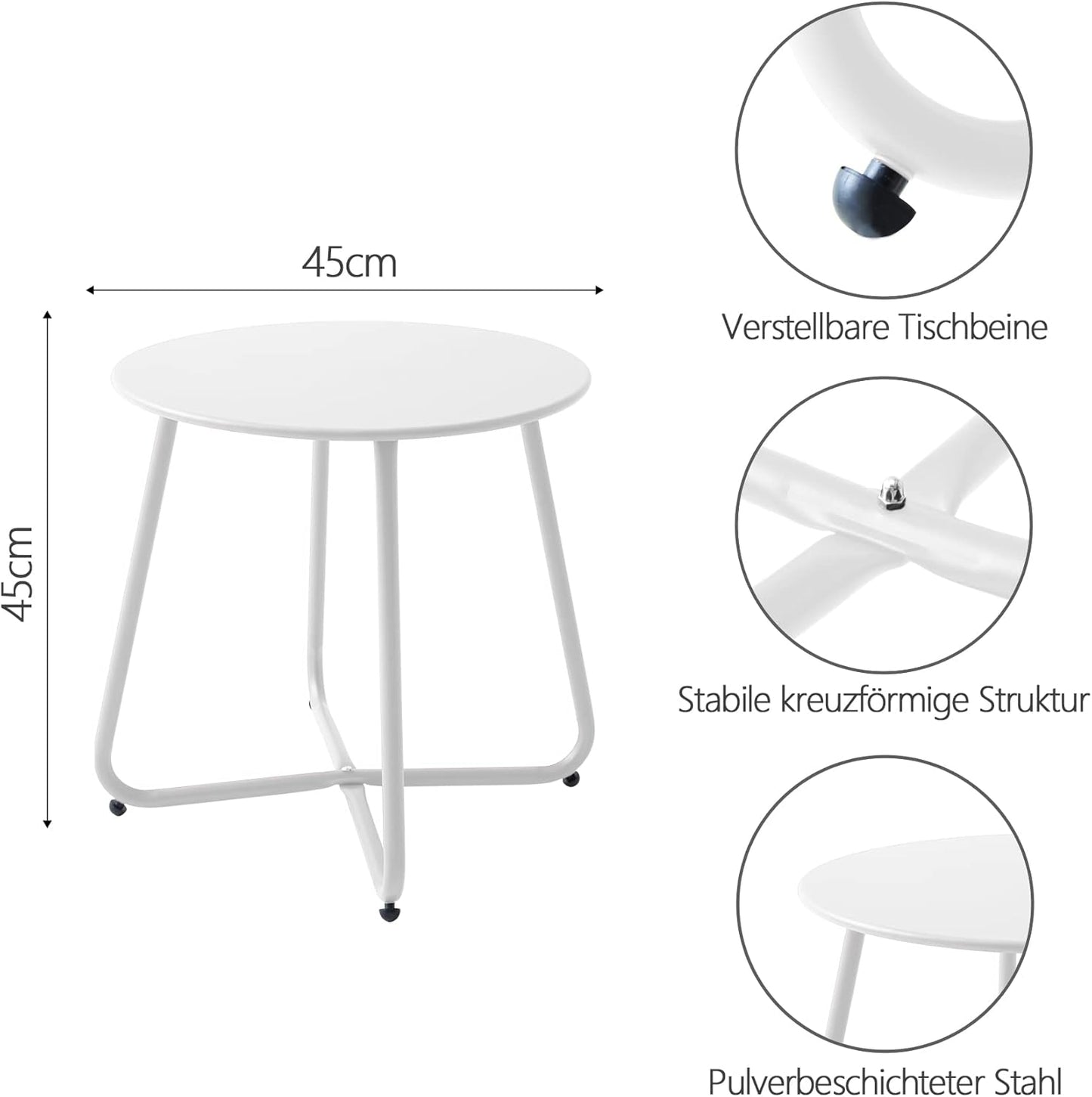 Kleiner Metall-Beistelltisch, Ø 45x45H cm Weiss