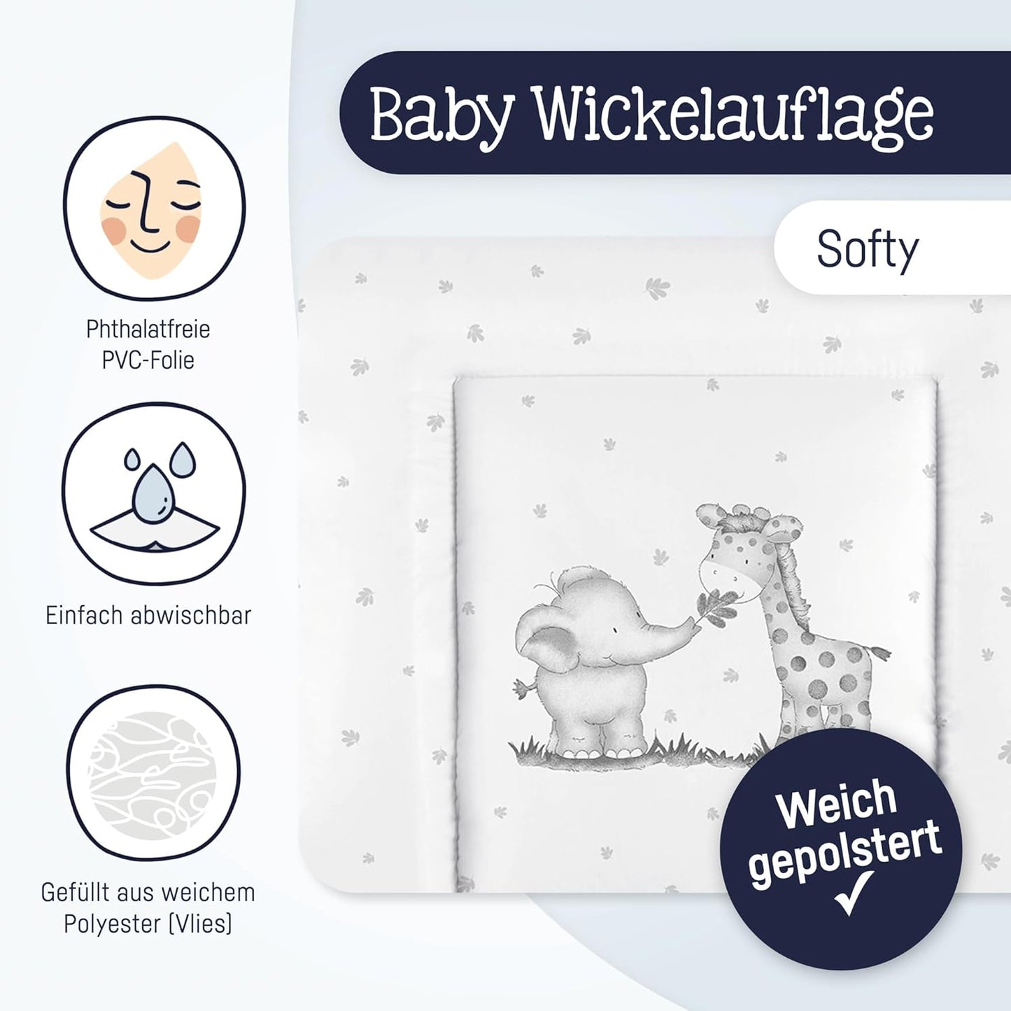 Wickelauflage Softy Dschungelbande 85x75 cm, wasserdicht, abwischbar, Dschungelbande, 85x75 cm