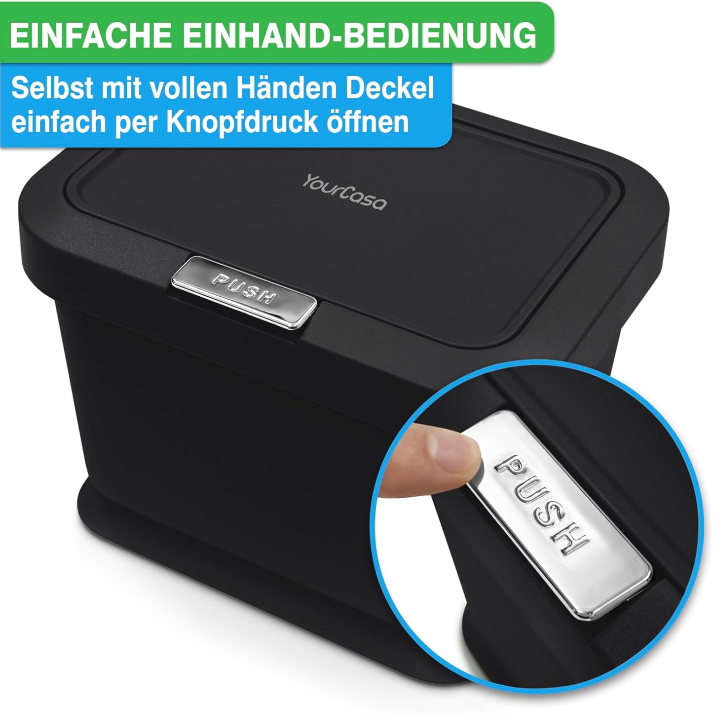 Biomülleimer mit Knopfdruck-Deckel, Schwarz