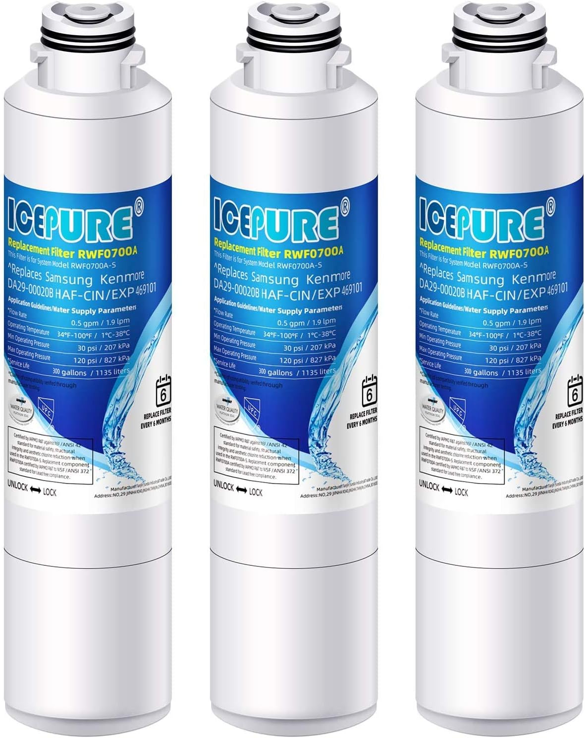 3er-Pack Wasserfilter für Samsung & Kenmore Kühlschränke