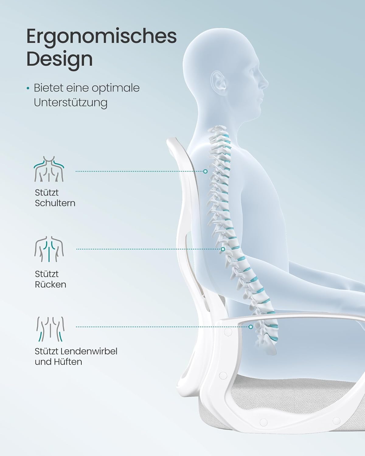 Ergonomischer Bürostuhl mit Lendenstütze, Taubengrau Feste Armlehnen