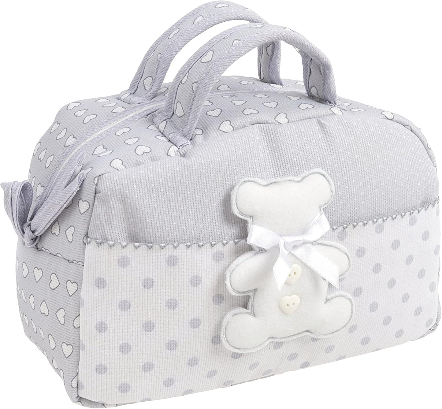 Kosmetikkoffer mit Teddybär-Stickerei, Grau