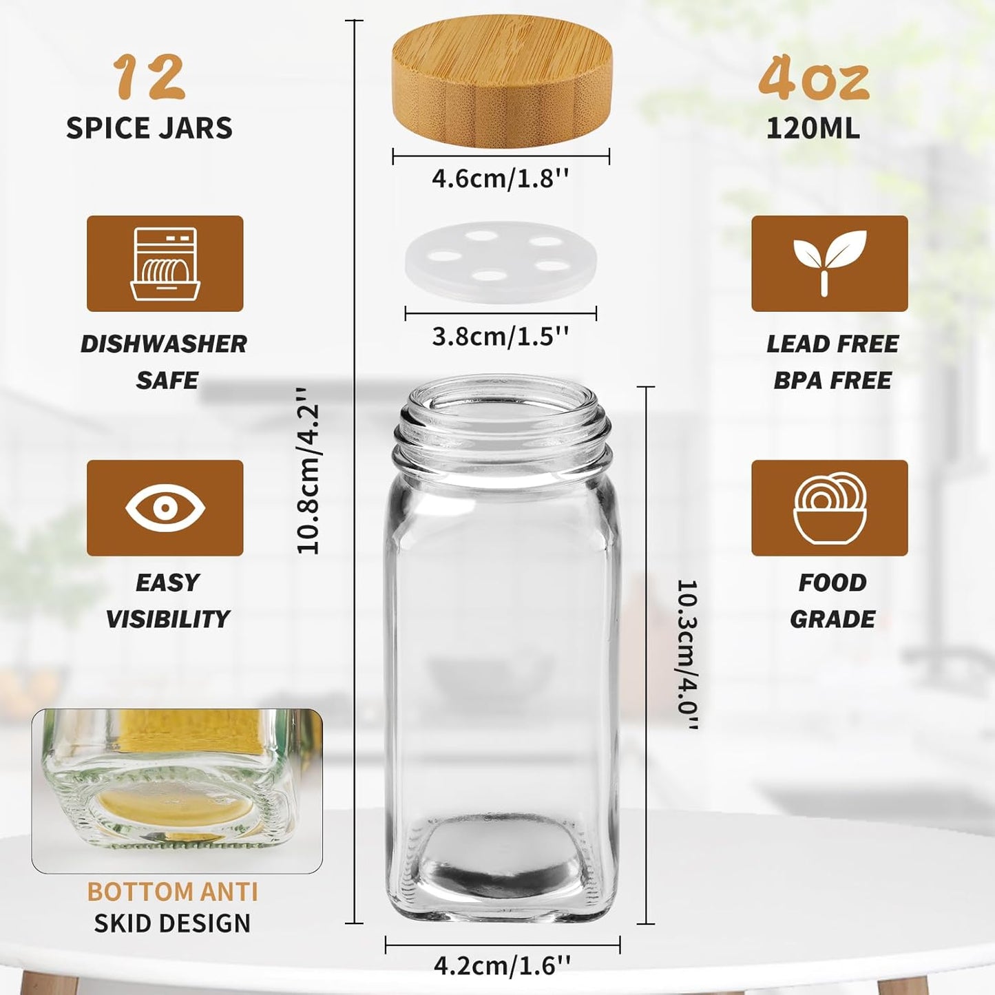 12-teiliges Gewürzgläser Set, Quadratisch