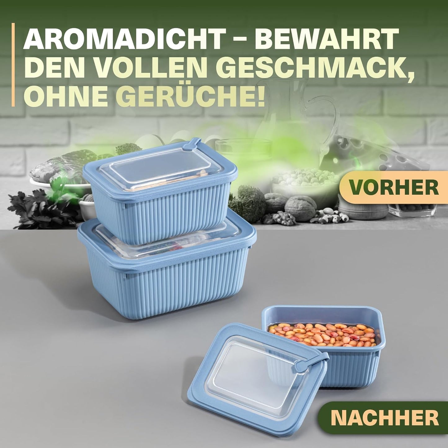 6er-Set Frischhaltedosen mit Ventildeckel, Blau 6er Set Rechteckig