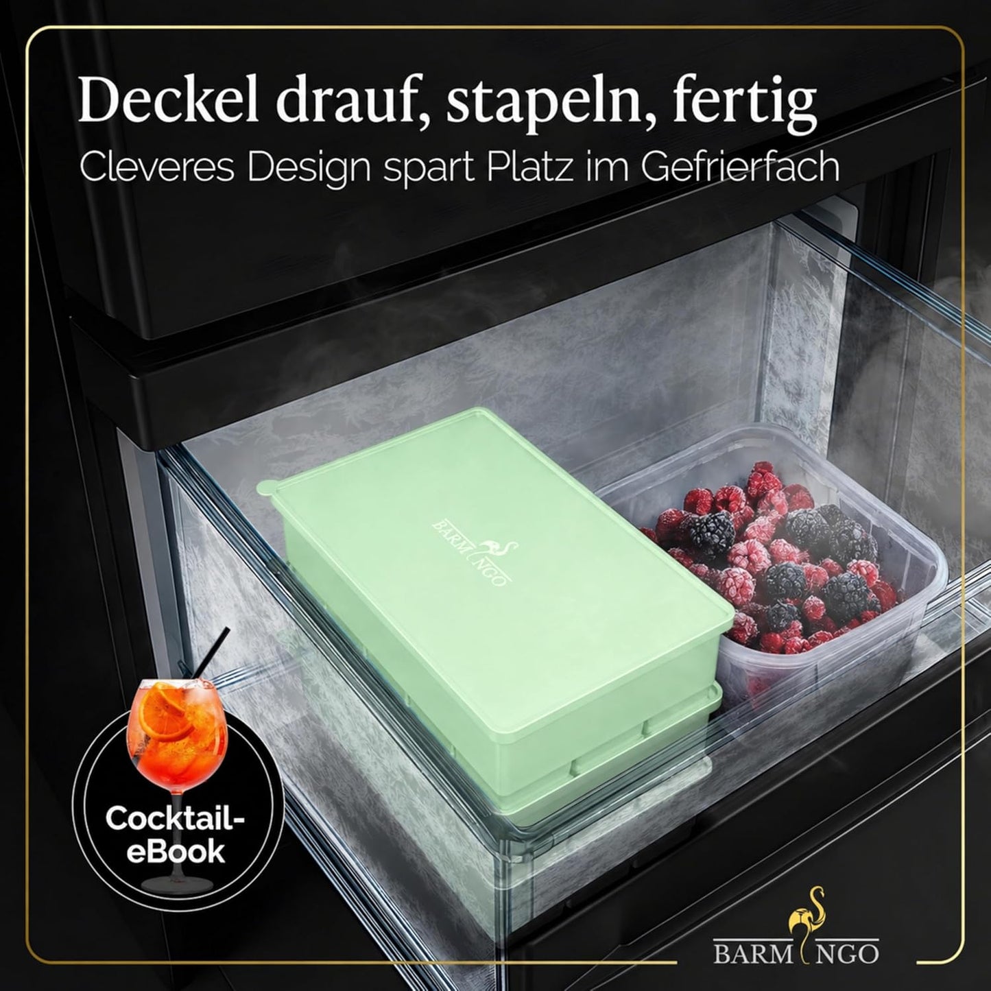 3er Set Eiswürfelform mit Deckel, 15 XXL Würfel Pastell Grün 3