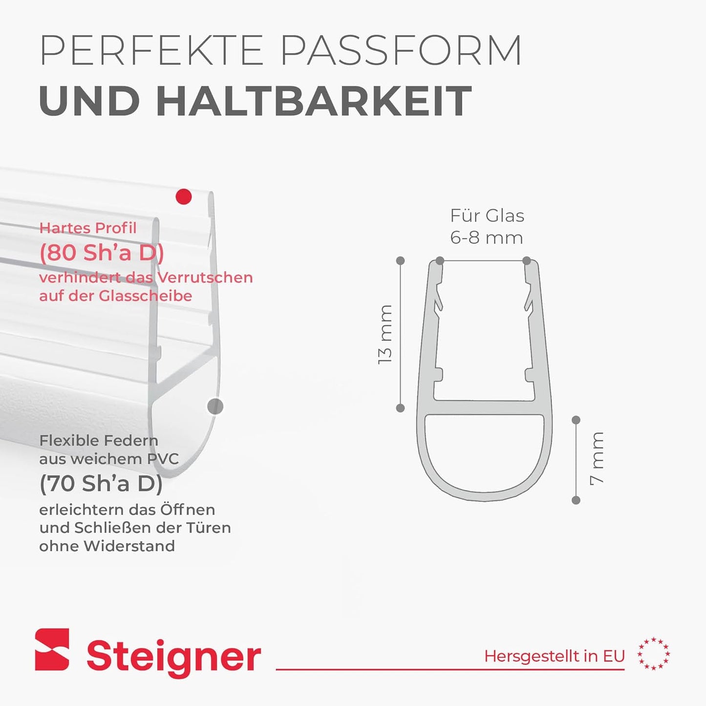 Duschdichtung für Eckeinstieg, UK07 - Gerade für 6mm/ 7mm/ 8mm Länge 110cm