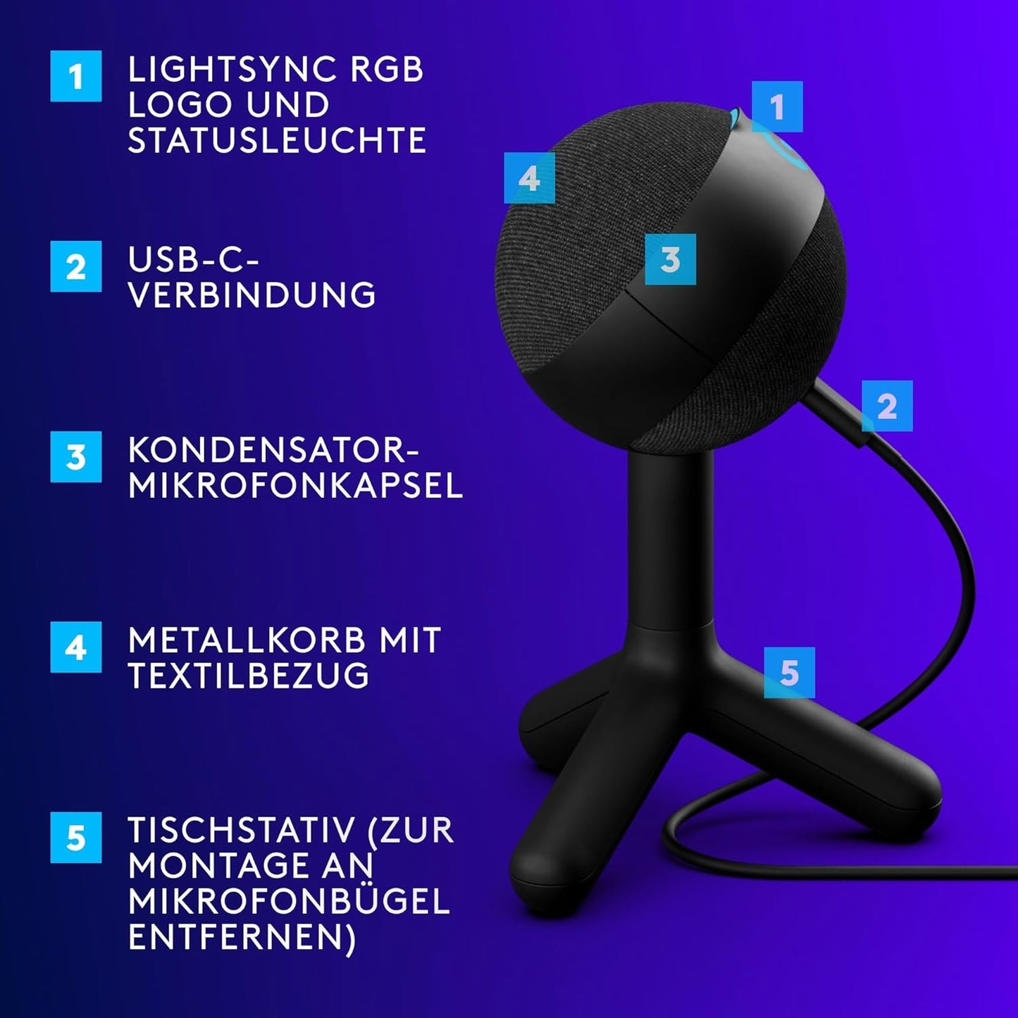Yeti Orb Gaming-Kondensatormikrofon mit RGB, Schwarz