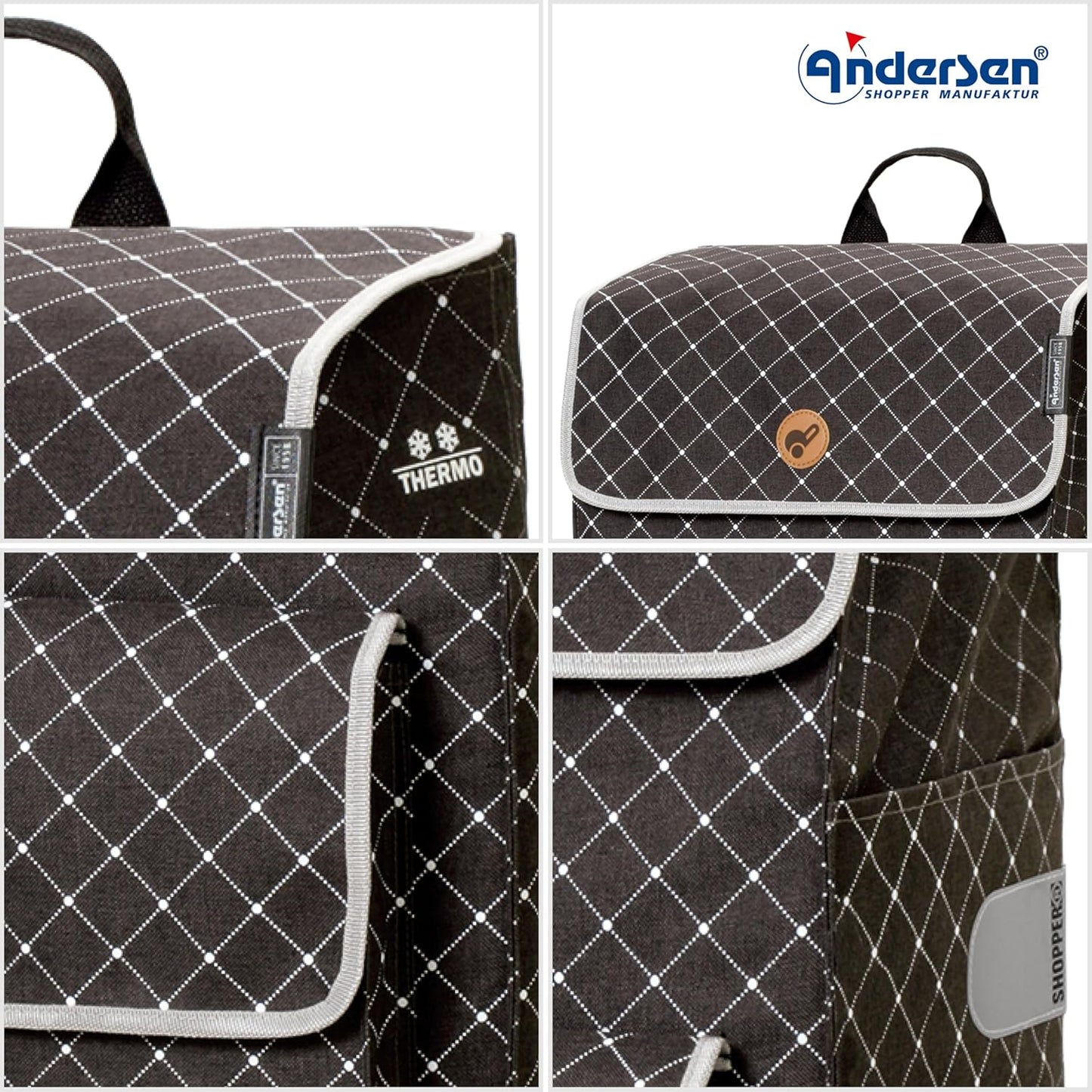 Höhenverstellbarer Einkaufstrolley Alu Star Shopper Tamo mit abnehmbarer 51 L Einkauftasche, Anthrazit