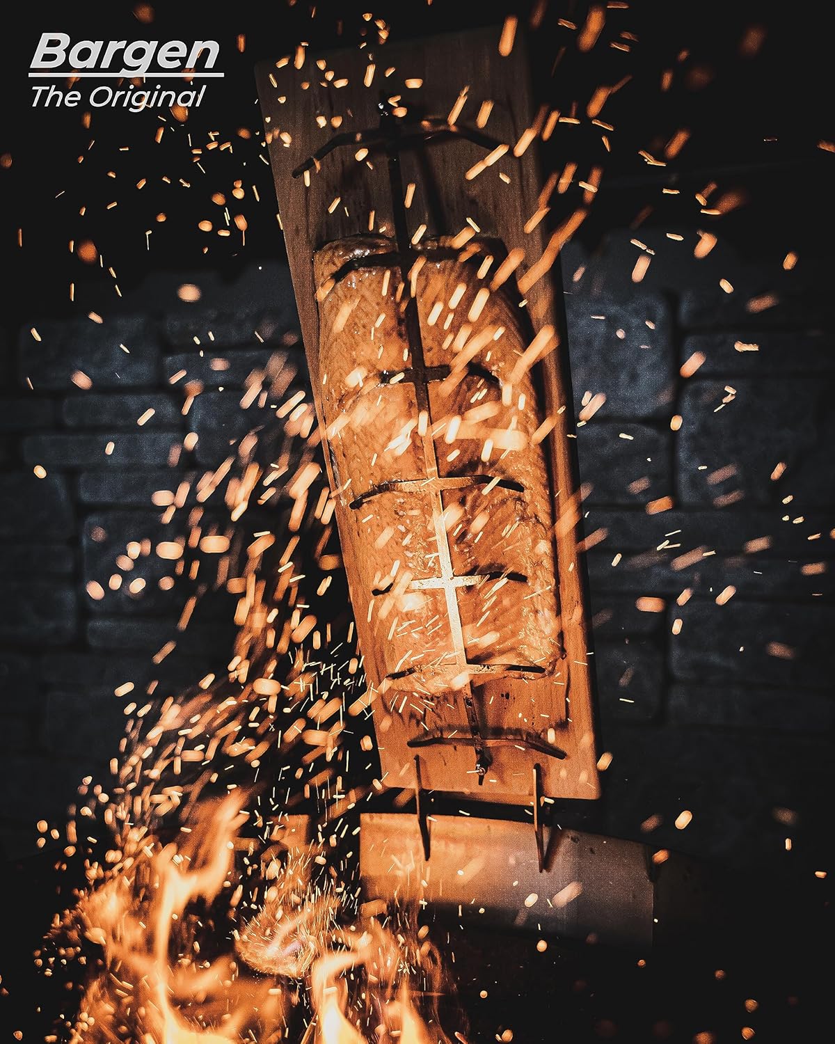 Flammlachsbrett mit Edelstahl-Halterung, 55cm - 1er Set [Feuerschale]