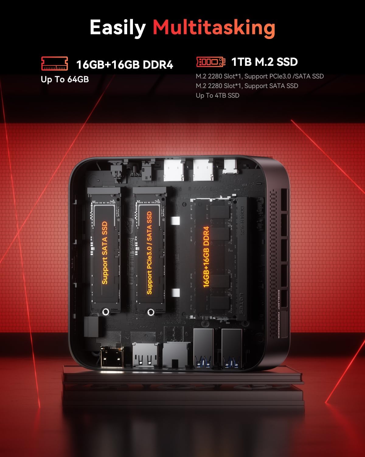 Mini-PC mit AMD Ryzen 5 7430U und 4K-Unterstützung, AMD Ryzen 5 7430U/ 32GB DDR4 1TB SSD
