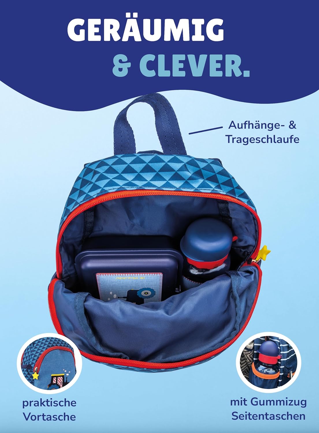 4-teiliges Kindergartenrucksack-Set, Traktor - Blau Rucksack-Set