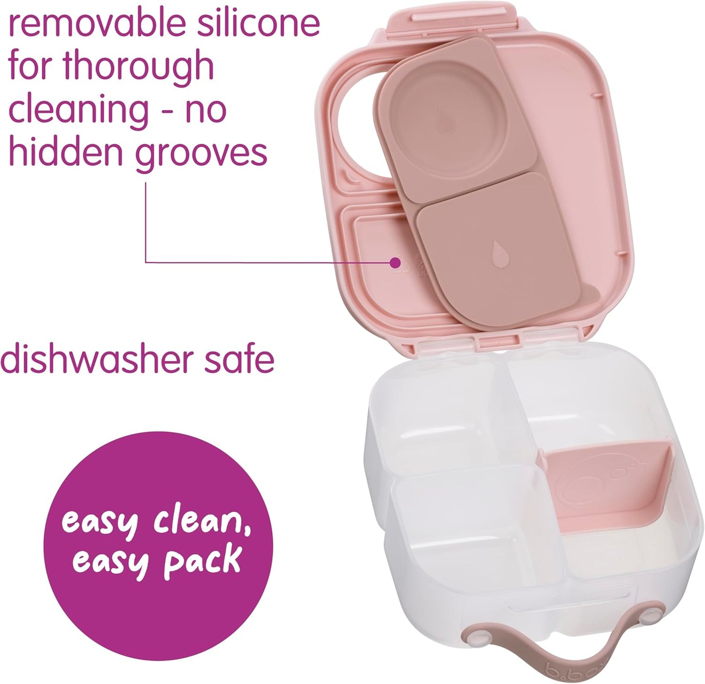 Mini Brotdose Bento-Box mit 3 Fächern, Blush Crush